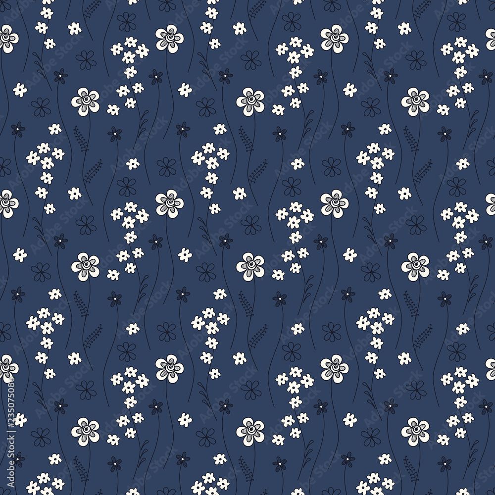 1000x1000 Seamless Blue Background Cute Seamless Pattern With Small Flowers On A Dark Blue Abstract Background With Decorative Flowers And It Can Be Used For Websites, Packing Of Gifts, Fabrics, Vector Stock
