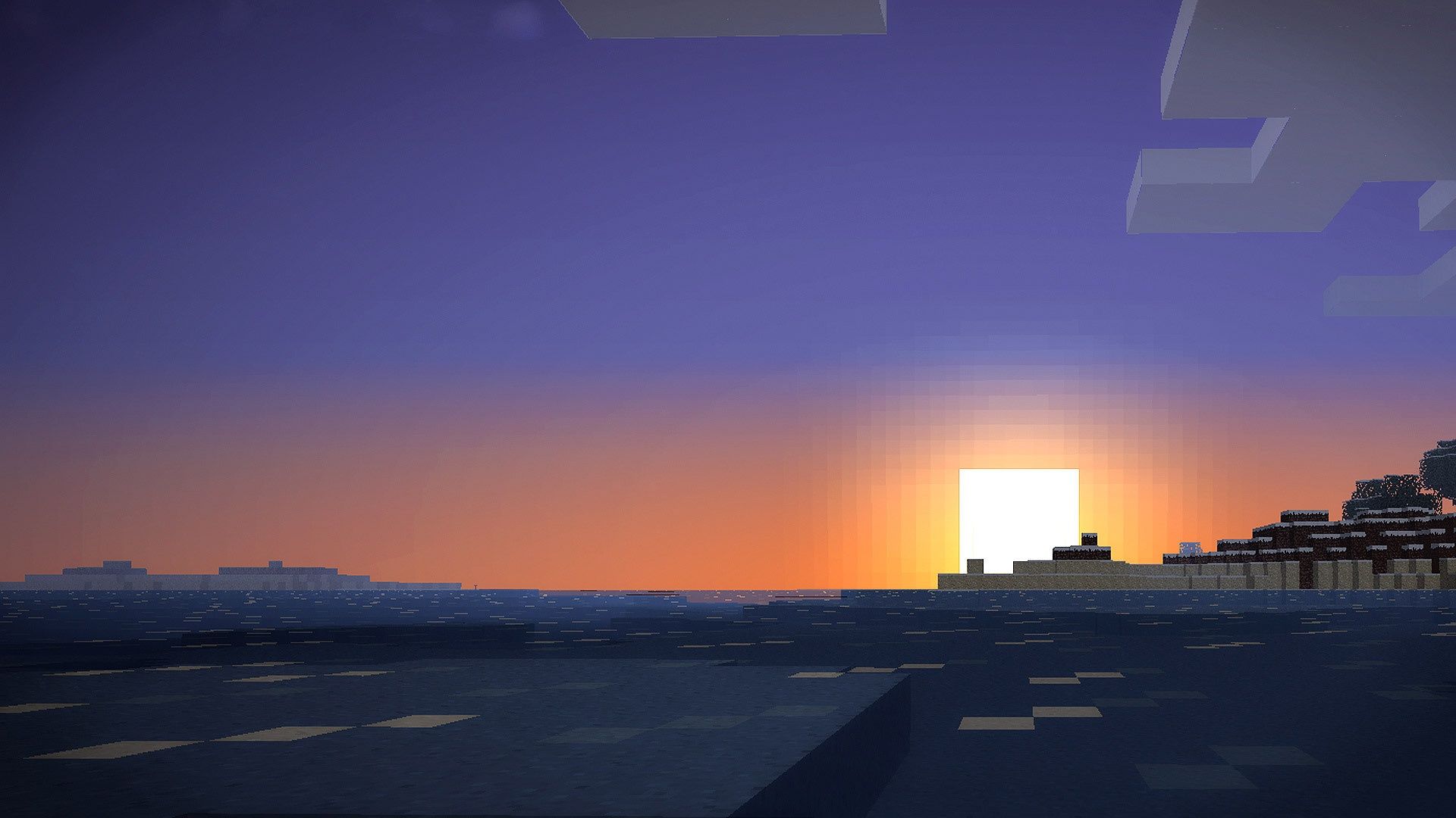 1920x1080 Wallpaper clouds, building, pixel world, the sun, minecraft for mobile and desktop, section игры, resolution 1920x1080