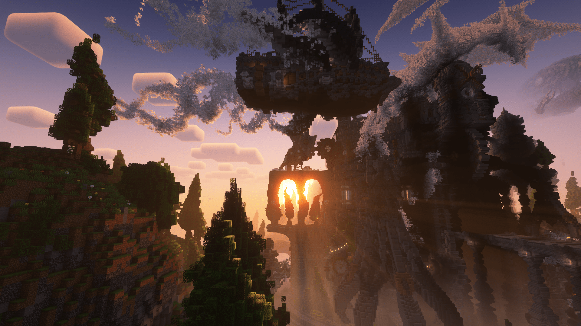 1920x1080 Epic Minecraft HD Wallpaper: Sunset Over Fantasy Fortressx1080