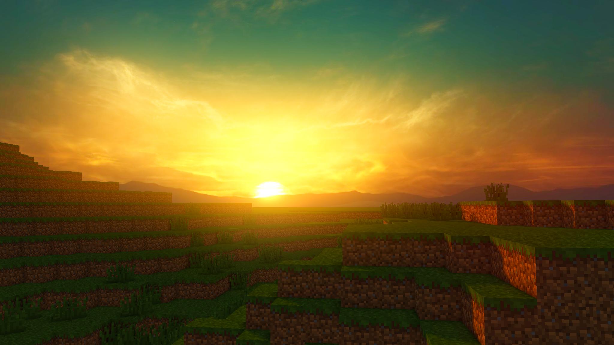 2048x1152 Minecraft Sunset Wallpaper