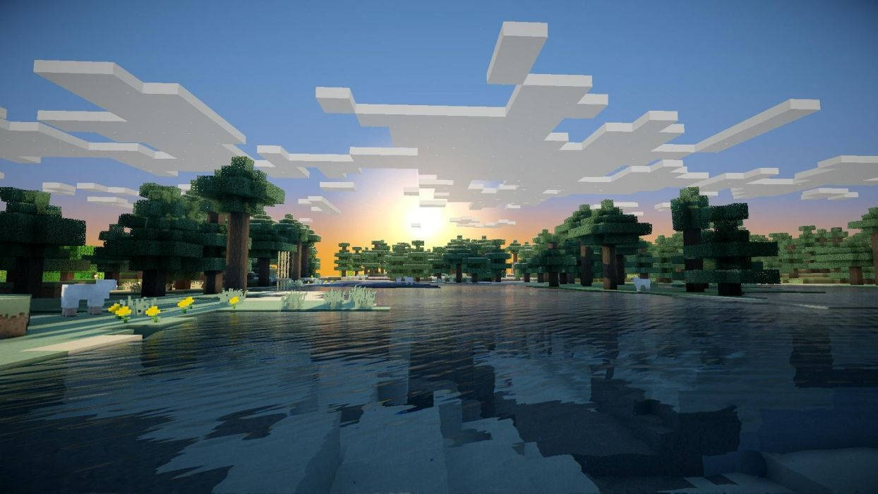 1244x700 Download Beautiful view of a cloudy sunrise in Minecraft Wallpaper