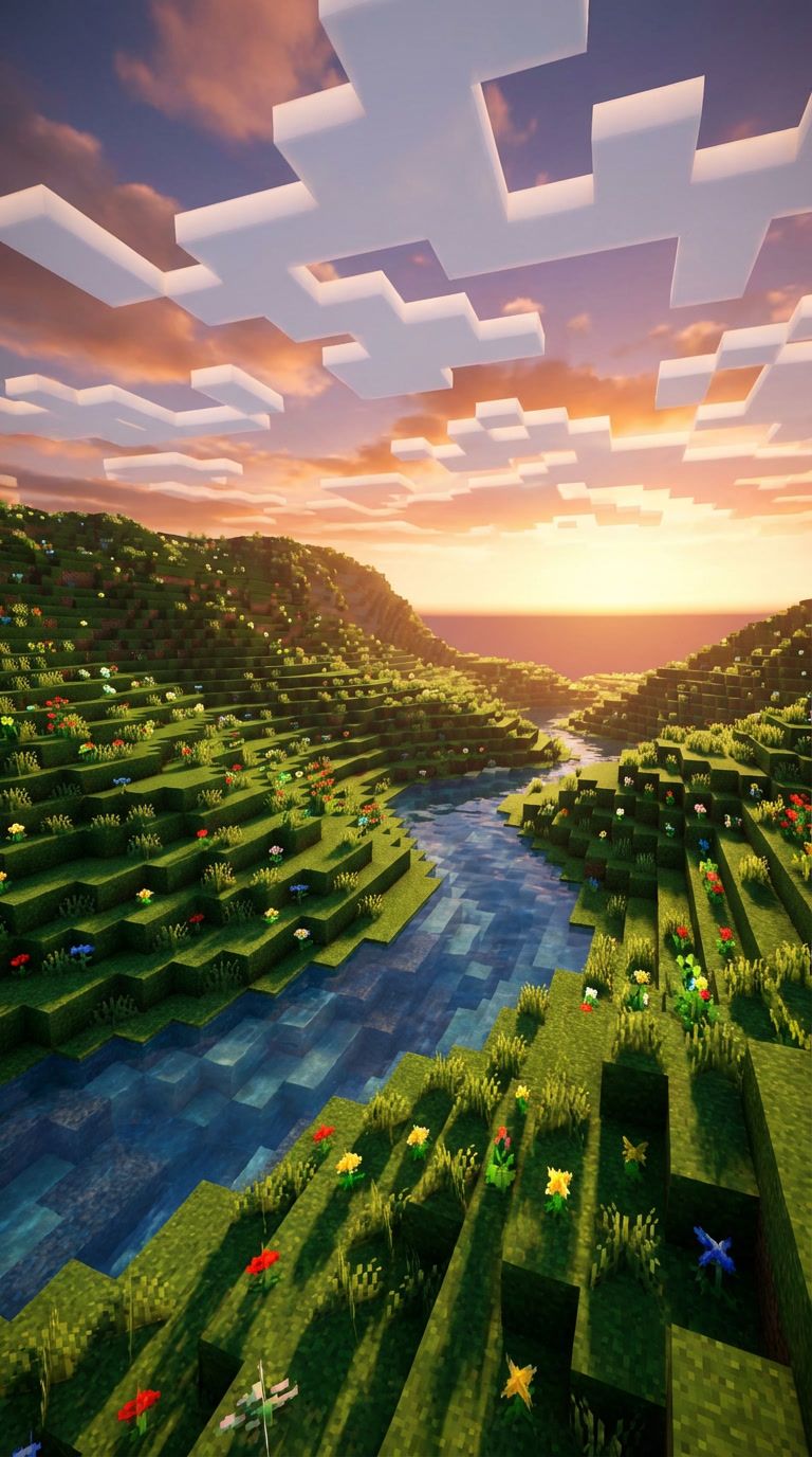 768x1376 minecraft beautiful sunrise valley landscape front