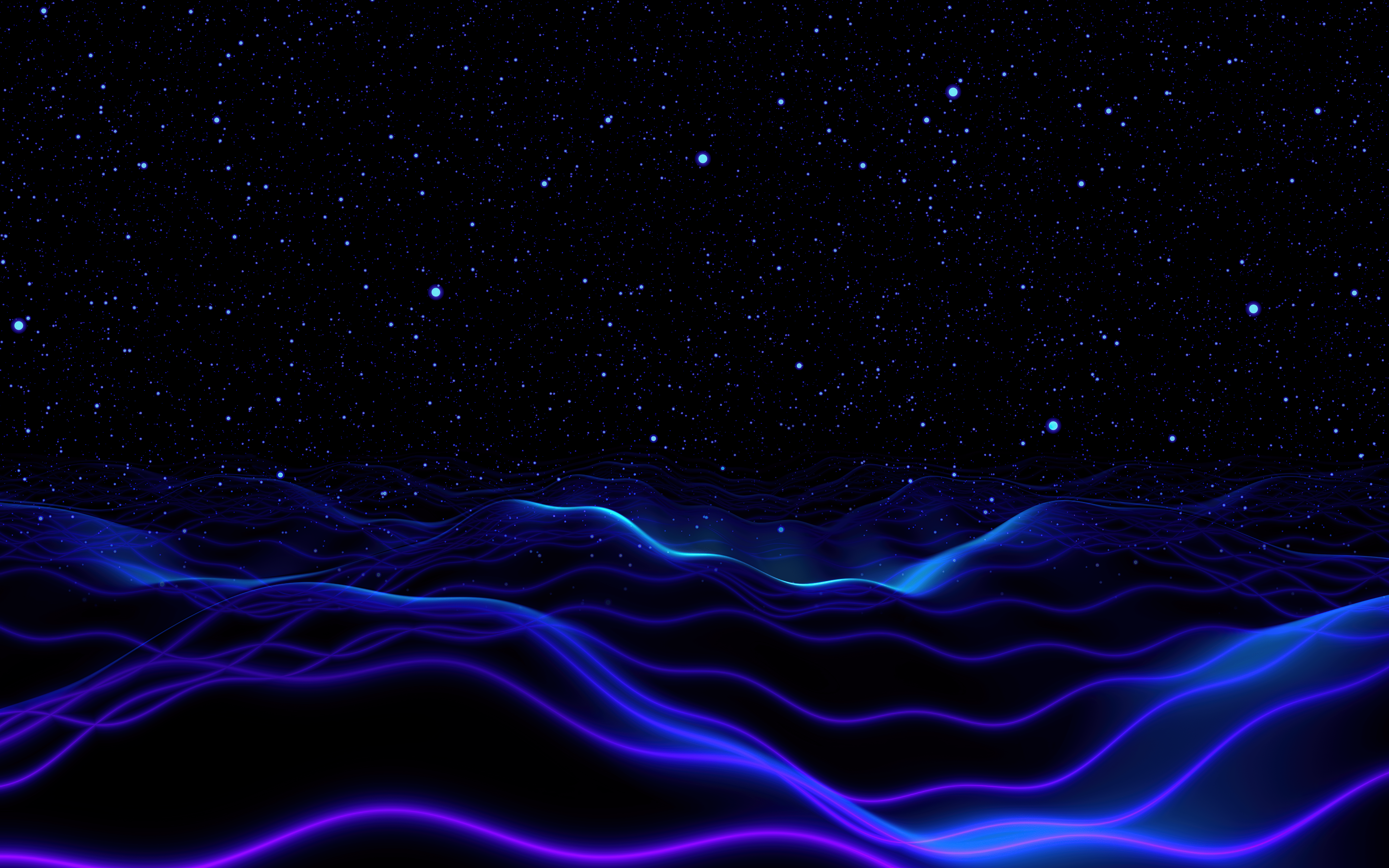 5120x3200 Night sky Wallpaper 4K, Surreal, Blue waves, Digital Art