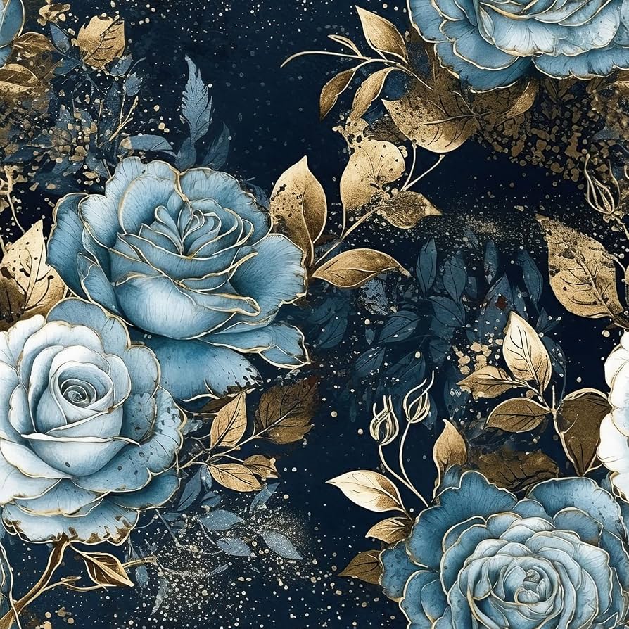 894x894 HelloWall Navy Blue and Gold Floral Wallpaper Peel and Stick Vintage Dark Blue Wallpaper with Metallic Gold Accent Dark Academia Moody Luxury Floral Contact Paper Drawer Liner Easy Removable 17.5x80