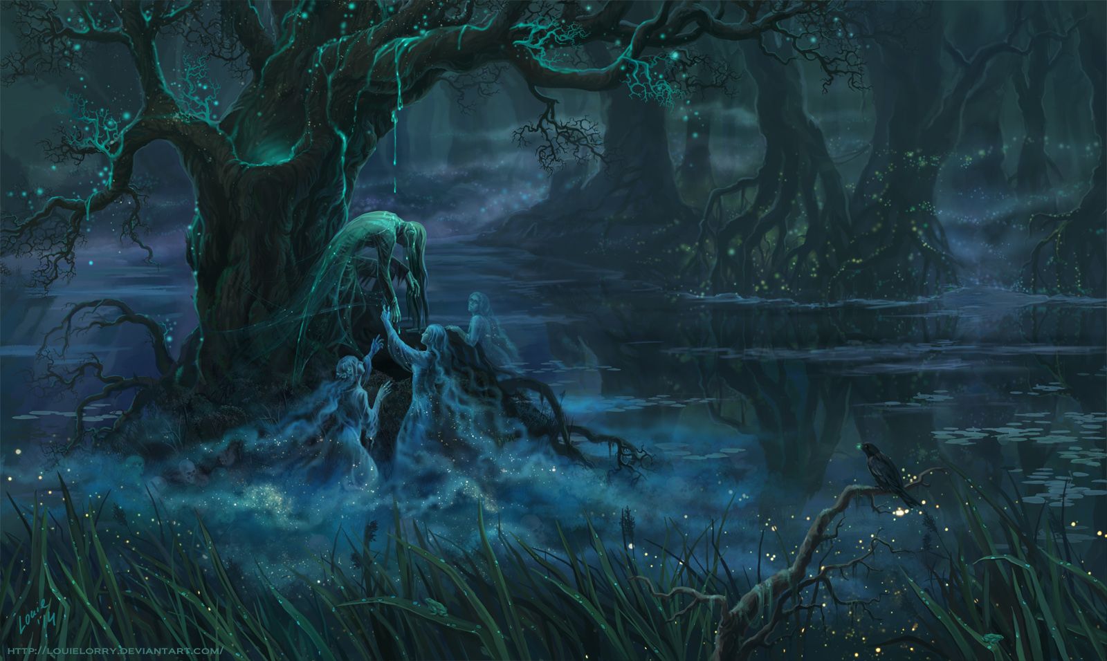 1600x956 Dark Fantasy Swamp: Haunted Ghosts of the Evil Forest Tree