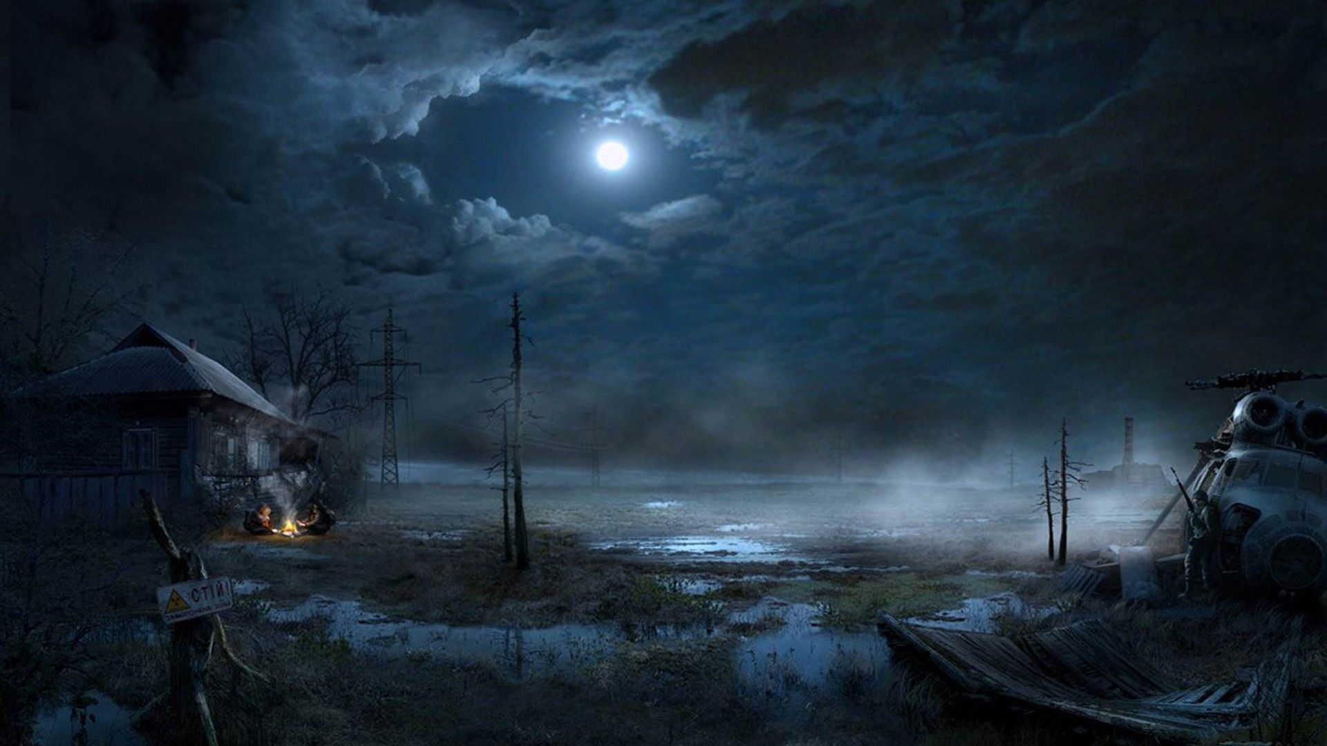 1920x1080 House Of The Swamp In The Moonlight Aftermath World Illustrator Wallpaper