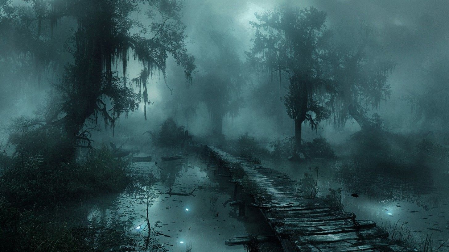 1456x816 Download Misty Swamp Night Image, Mist, Night