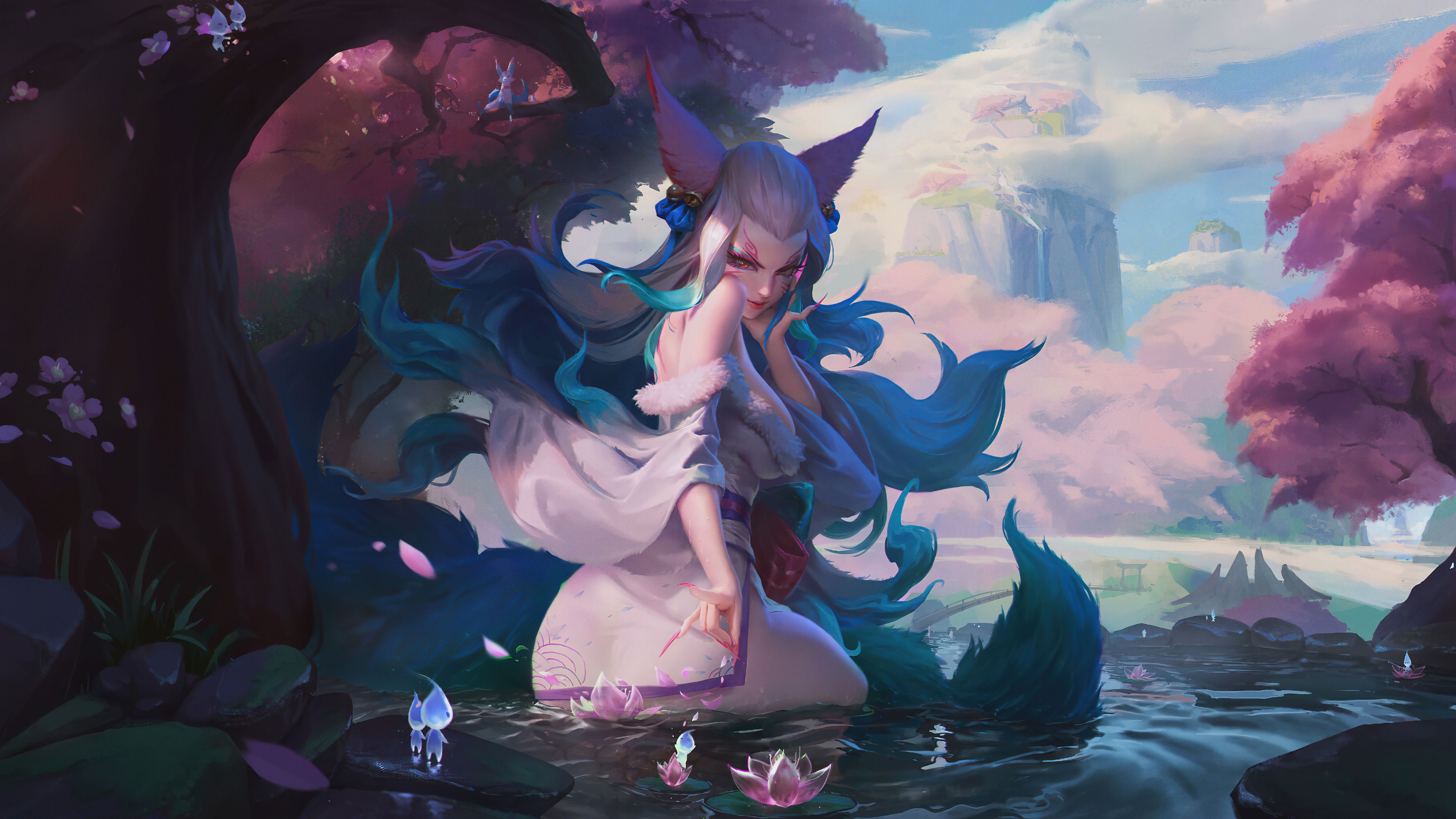 3840x2160 Wallpaper water, skin, Spirit Blossom Ahri, LoL, Ahri, Ari, League of Legends, art for mobile and desktop, section игры, resolution 3840x2160