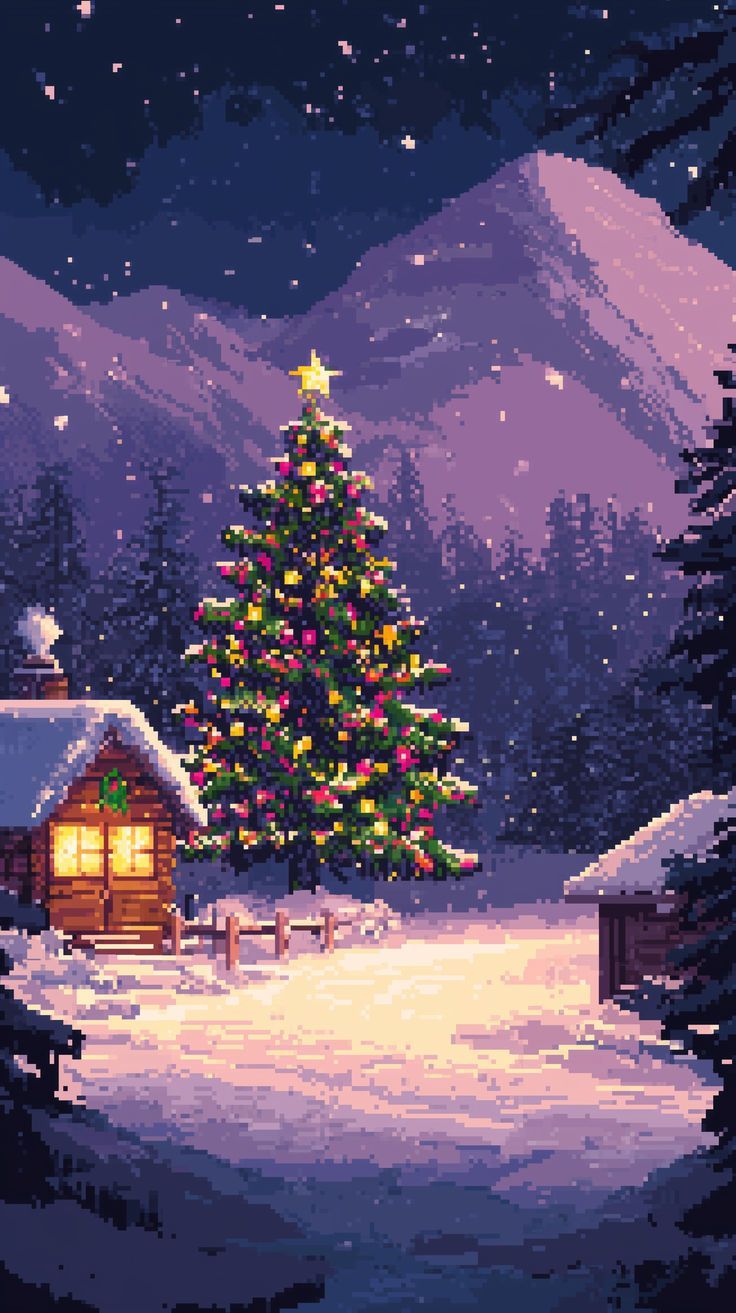 736x1313 Pixel Art Christmas Scenery Wallpaper 10