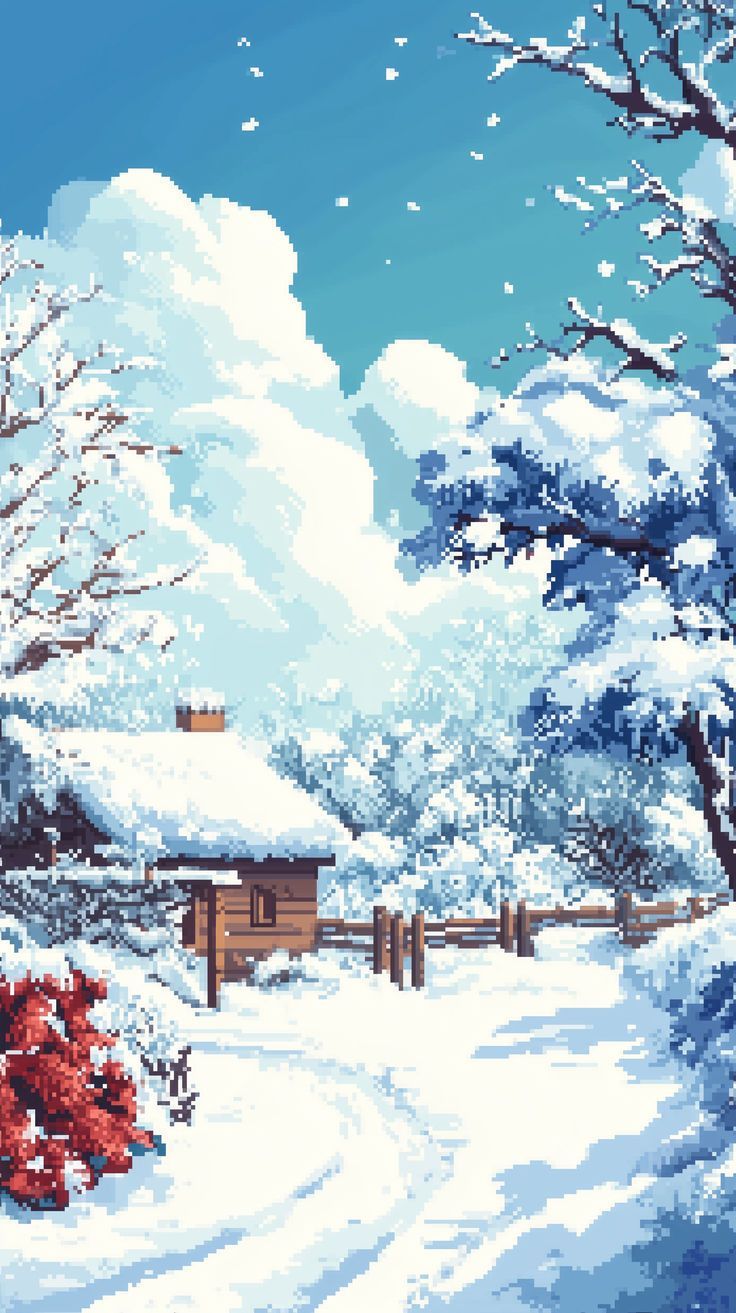 736x1313 Pixel Art Christmas Scenery Wallpaper 16