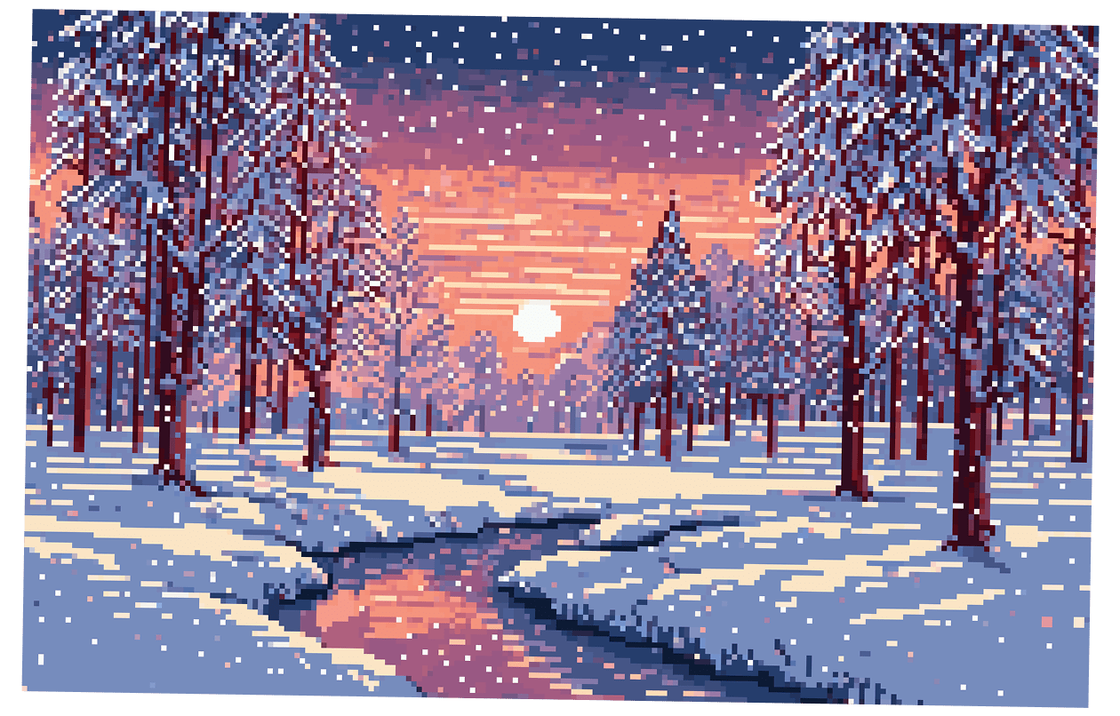 1260x806 beautiful Christmas Background Assets (Snow, Christmas trees) / Pixel Art sprite Christmas Pack RPG