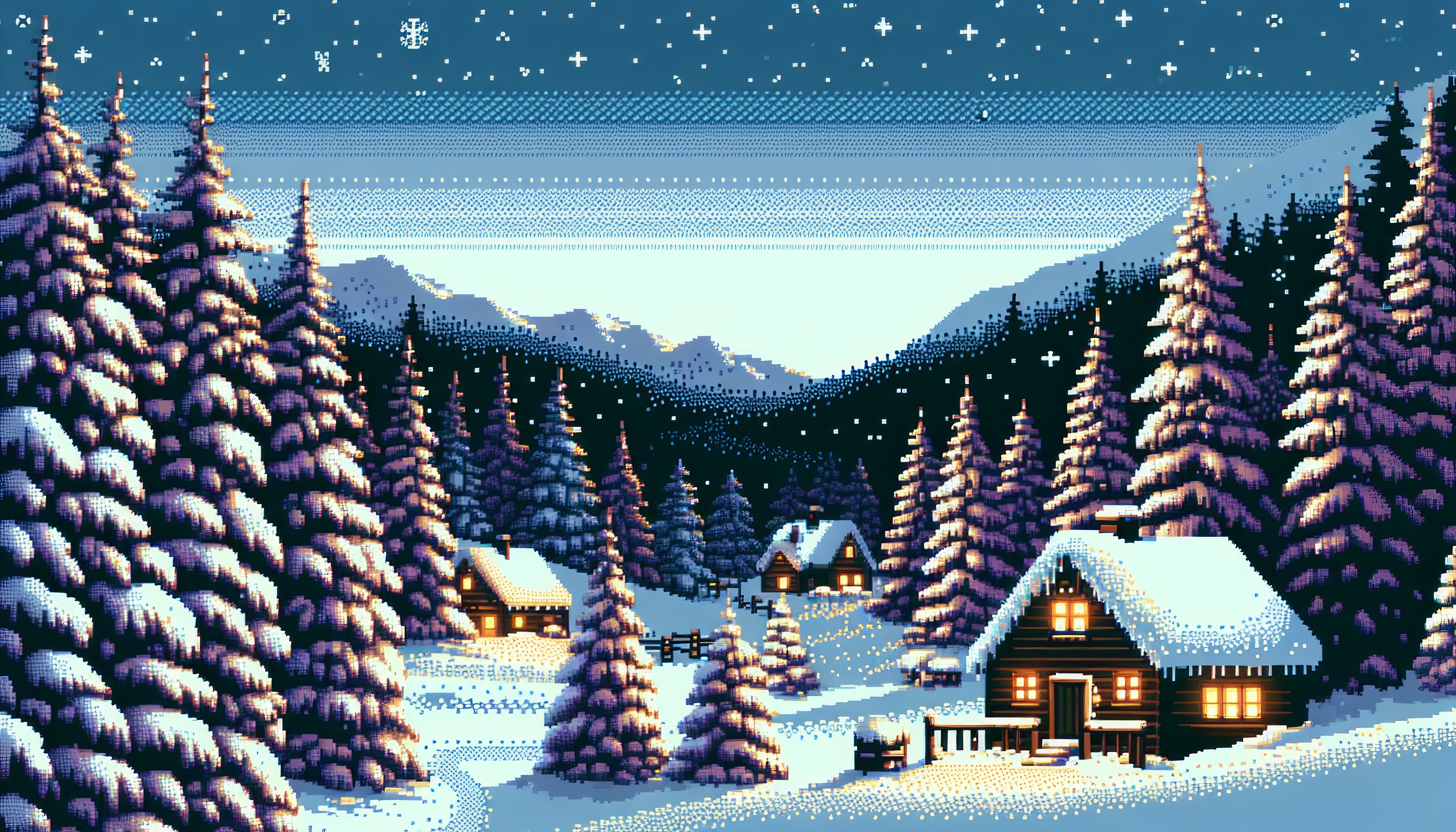 3584x2048 Winter Pixel Art Wallpaper, HD Artist 4K Wallpaper, Image and Background