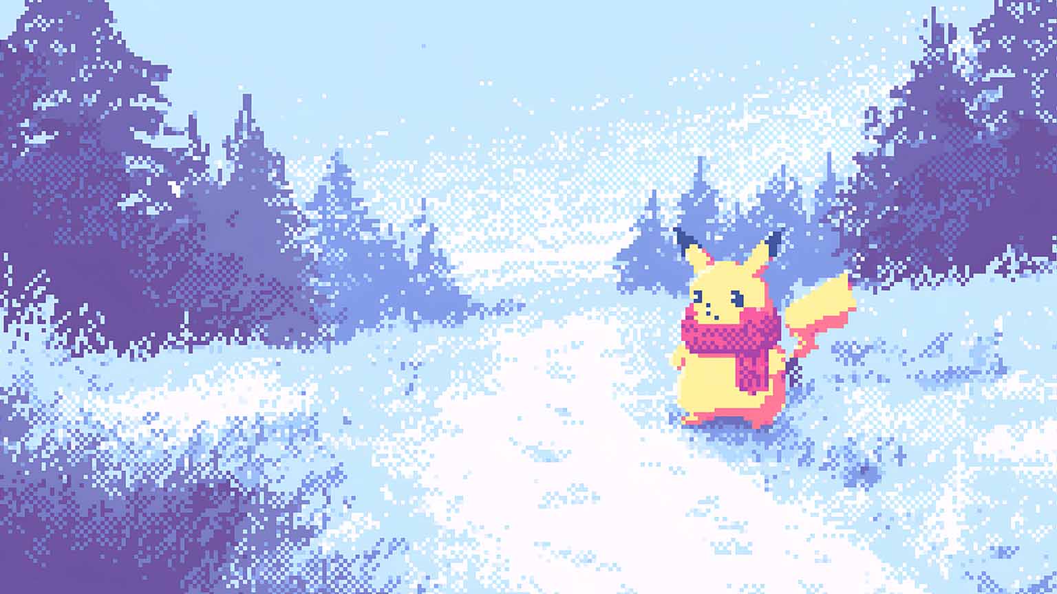 1536x864 Free Pokemon Pikachu Pixel Winter Walk Desktop Wallpaper 4k