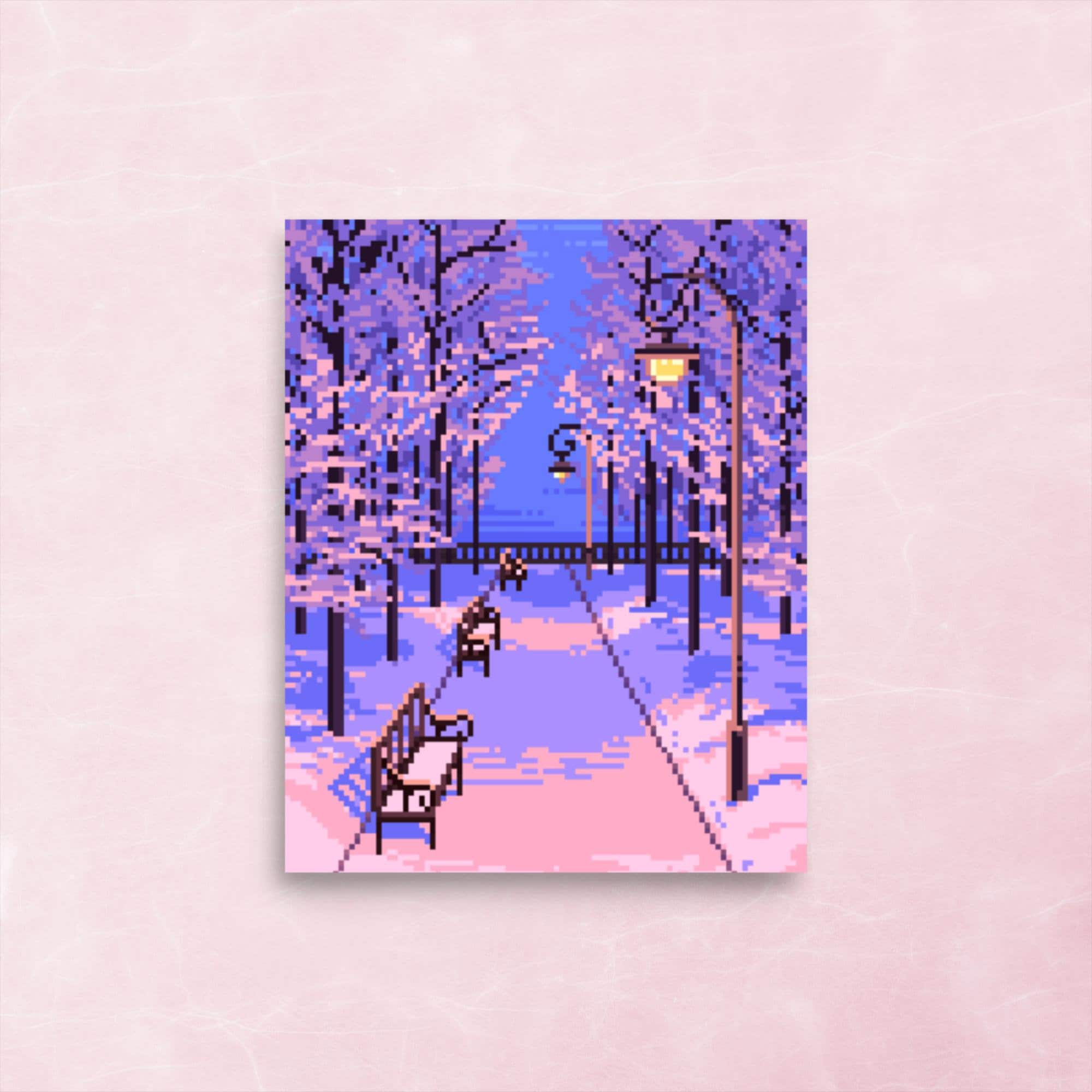 2000x2000 Snowy Scenery Pixel Art Print. Enhanced Matte Paper Poster 8x 12x 12x18
