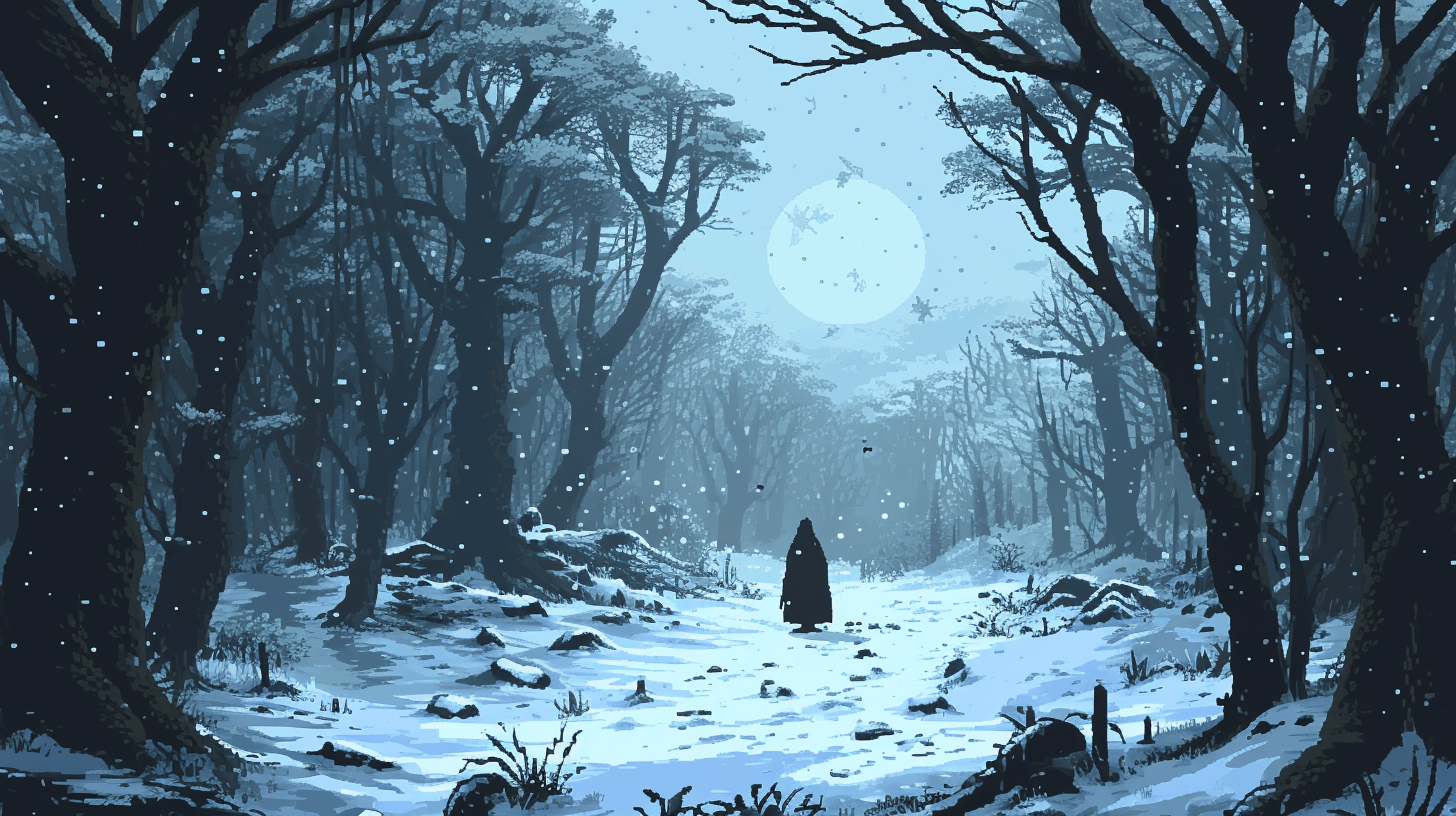 1456x816 Dark Winter Pixel Art Wallpaper