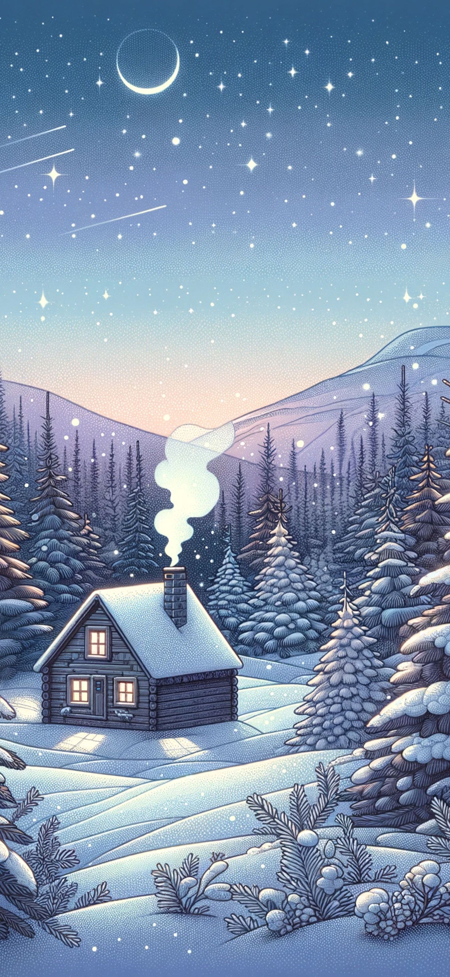 1463x3171 Winter Pixel Art Phone Wallpaper