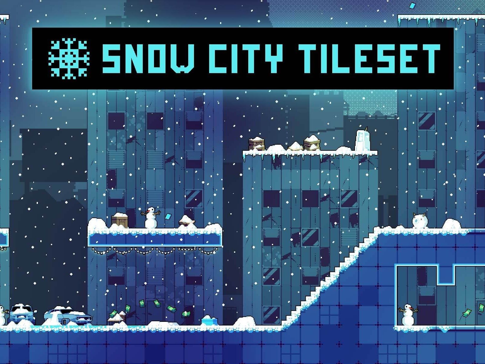 1600x1200 Snow City Tileset Pixel Art by 2D Game Assets on Dribbble