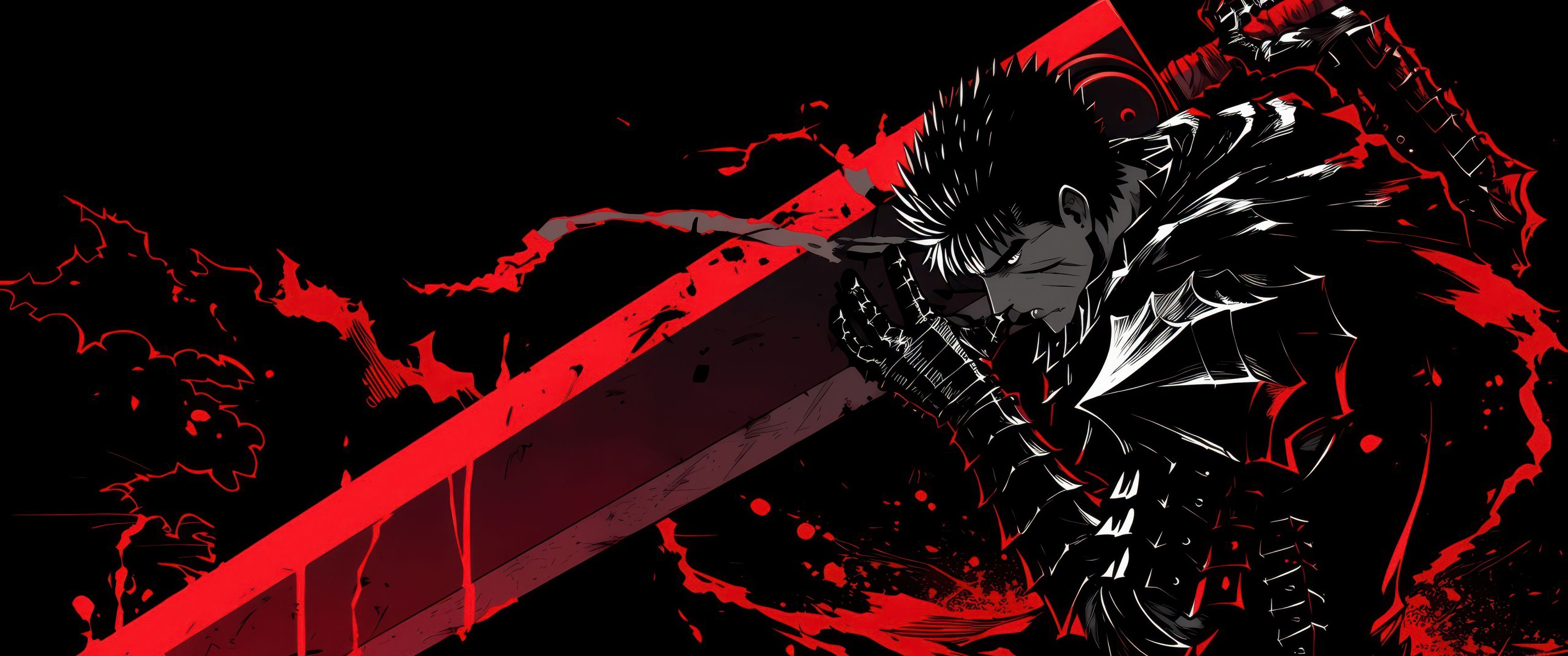 3440x1440 Guts (Berserk) Wallpaper 4K, Dark red, AMOLED, Neon art