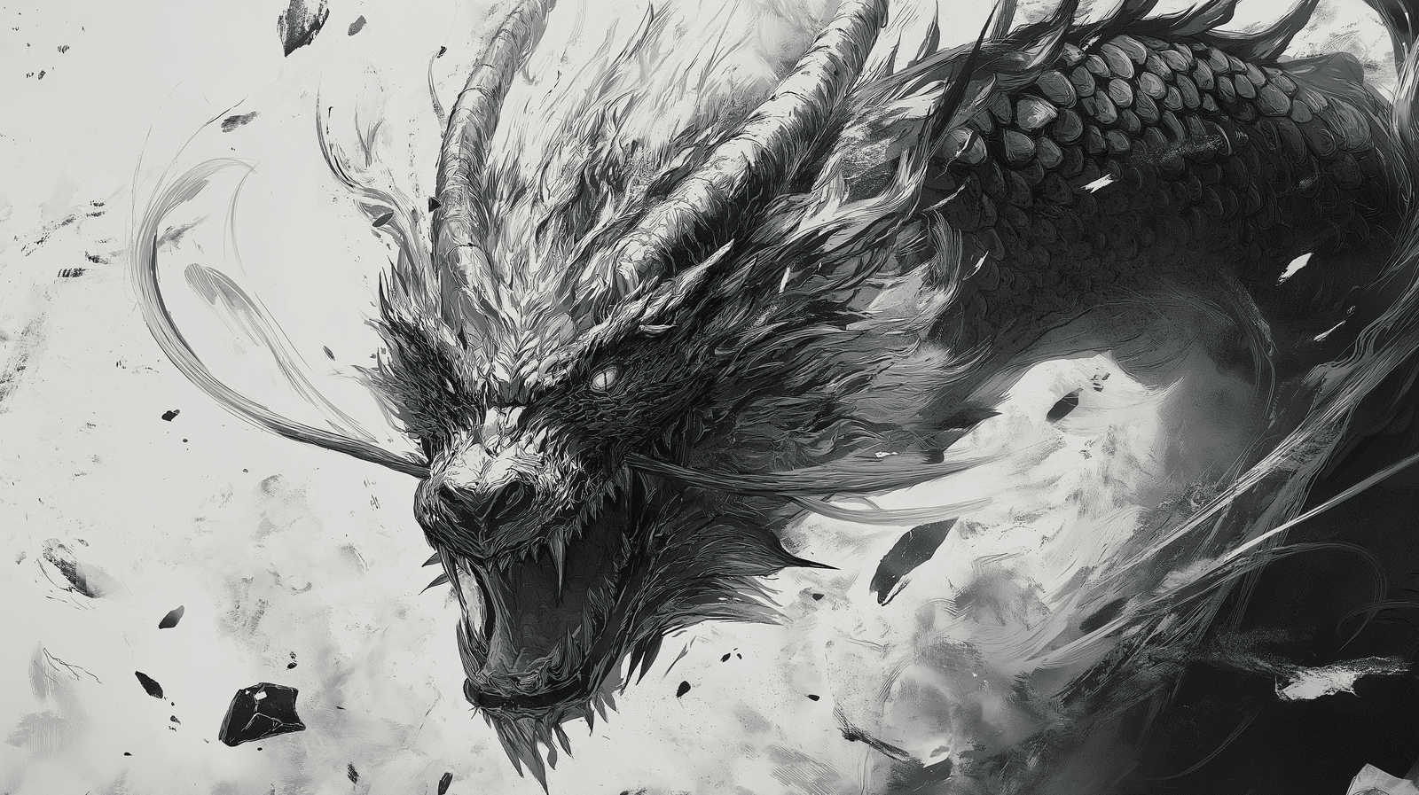 1600x897 Mural Wallpaper fantastic dragon. Mythical dragon head with striking details