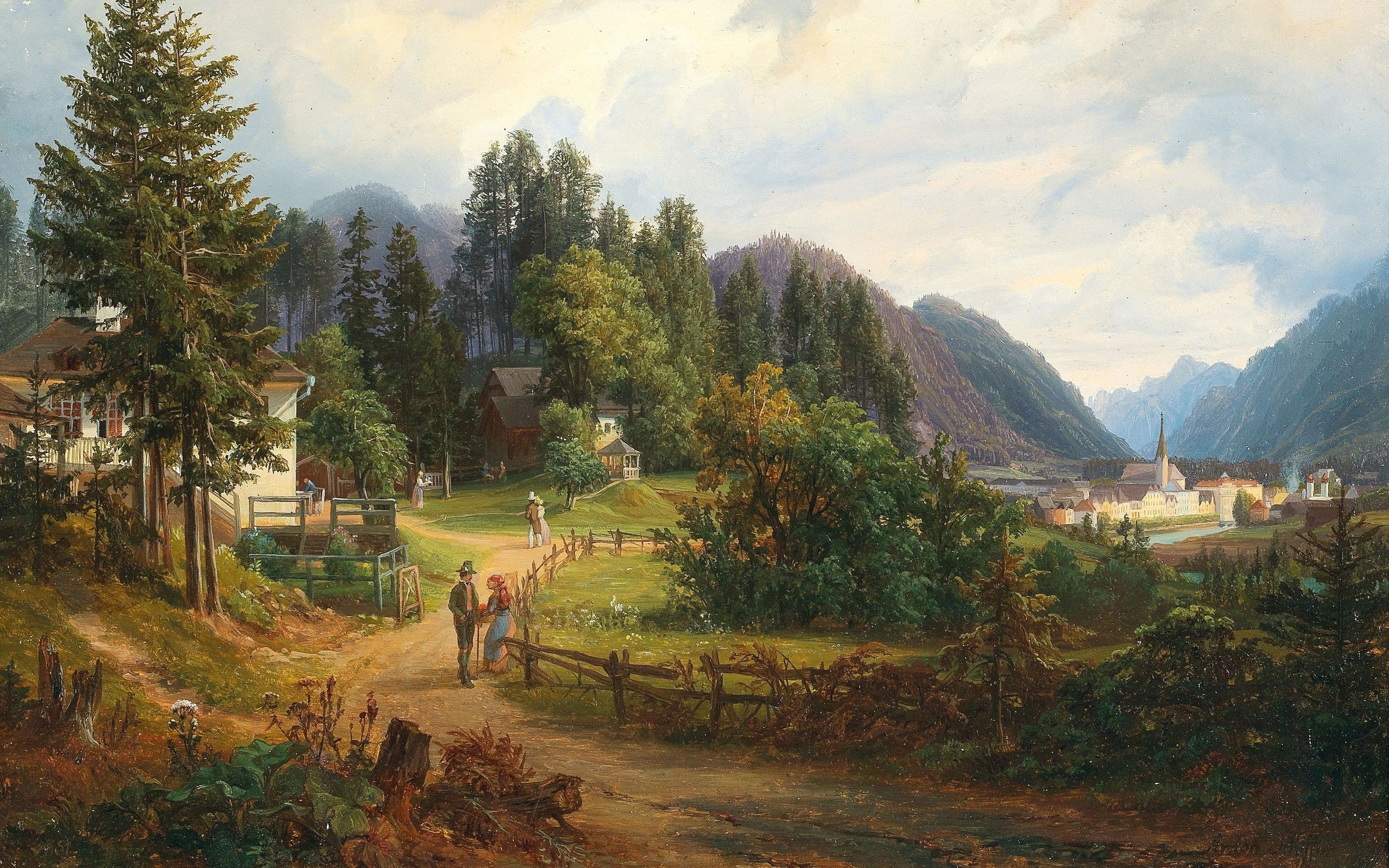 2560x1600 Wallpaper Austrian painter, Austrian painter, A view of Bad Ischl, View of bad Ischl, Anton Schiffer, Anton Schiffer for mobile and desktop, section живопись, resolution 2560x1600