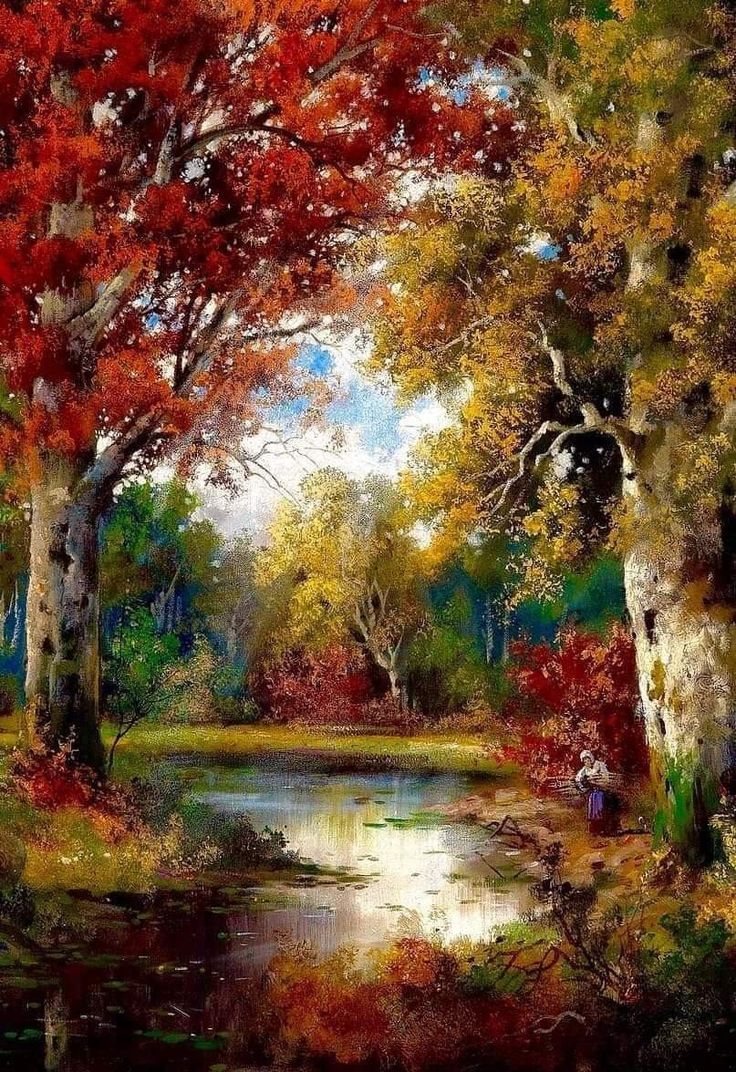 736x1072 Alois Arnegger. Austrian Painter. Fall Season Oil Painting. Autumn painting, Beautiful landscape wallpaper