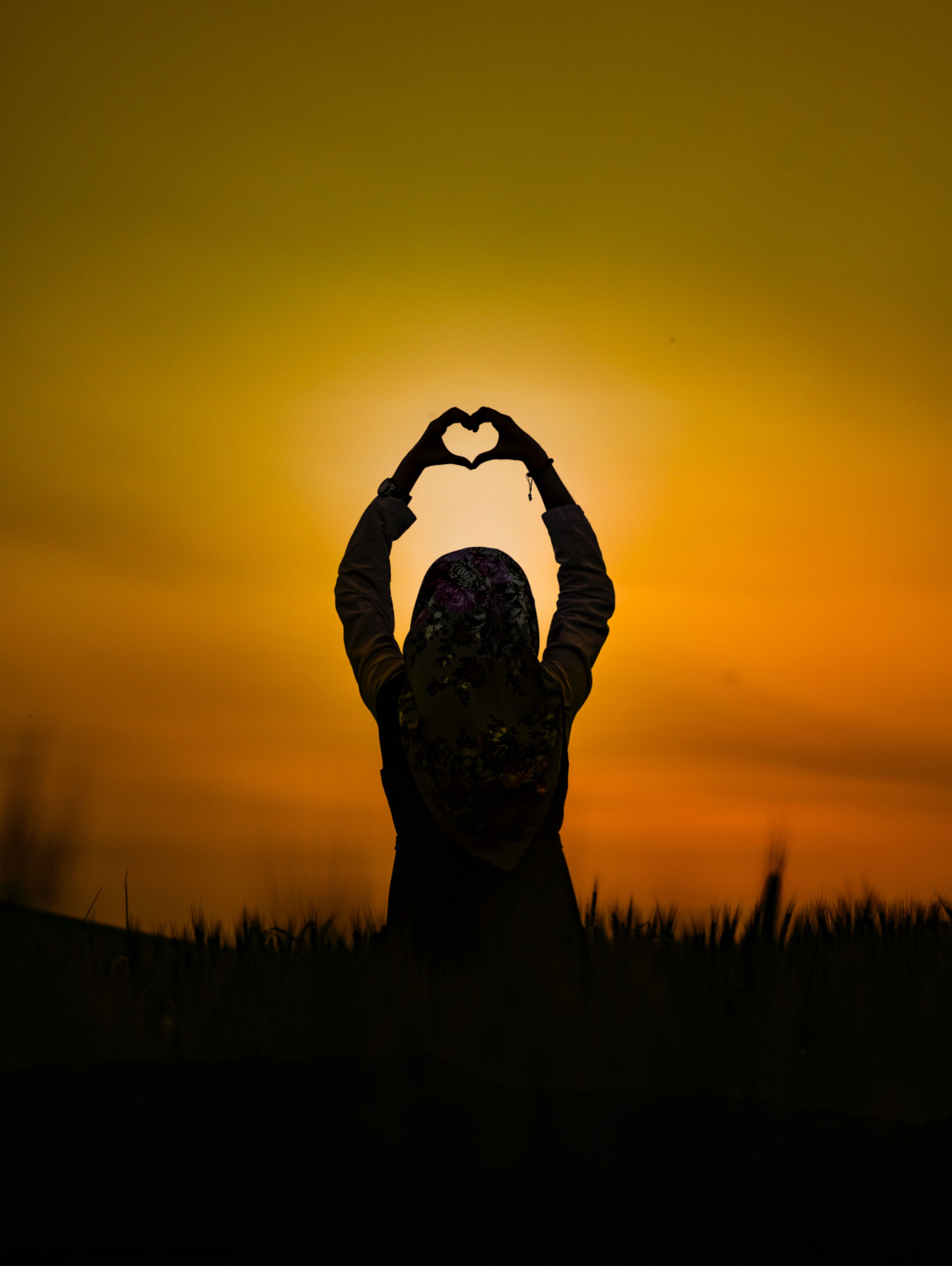 4776x6349 Phone wallpaper: Girl, Love, Heart, Sunset, Silhouette 104044