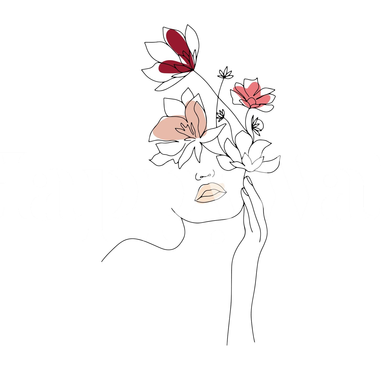 1600x1600 Line Art Woman With Flowers Wallpaper Floral Art for Bedroom