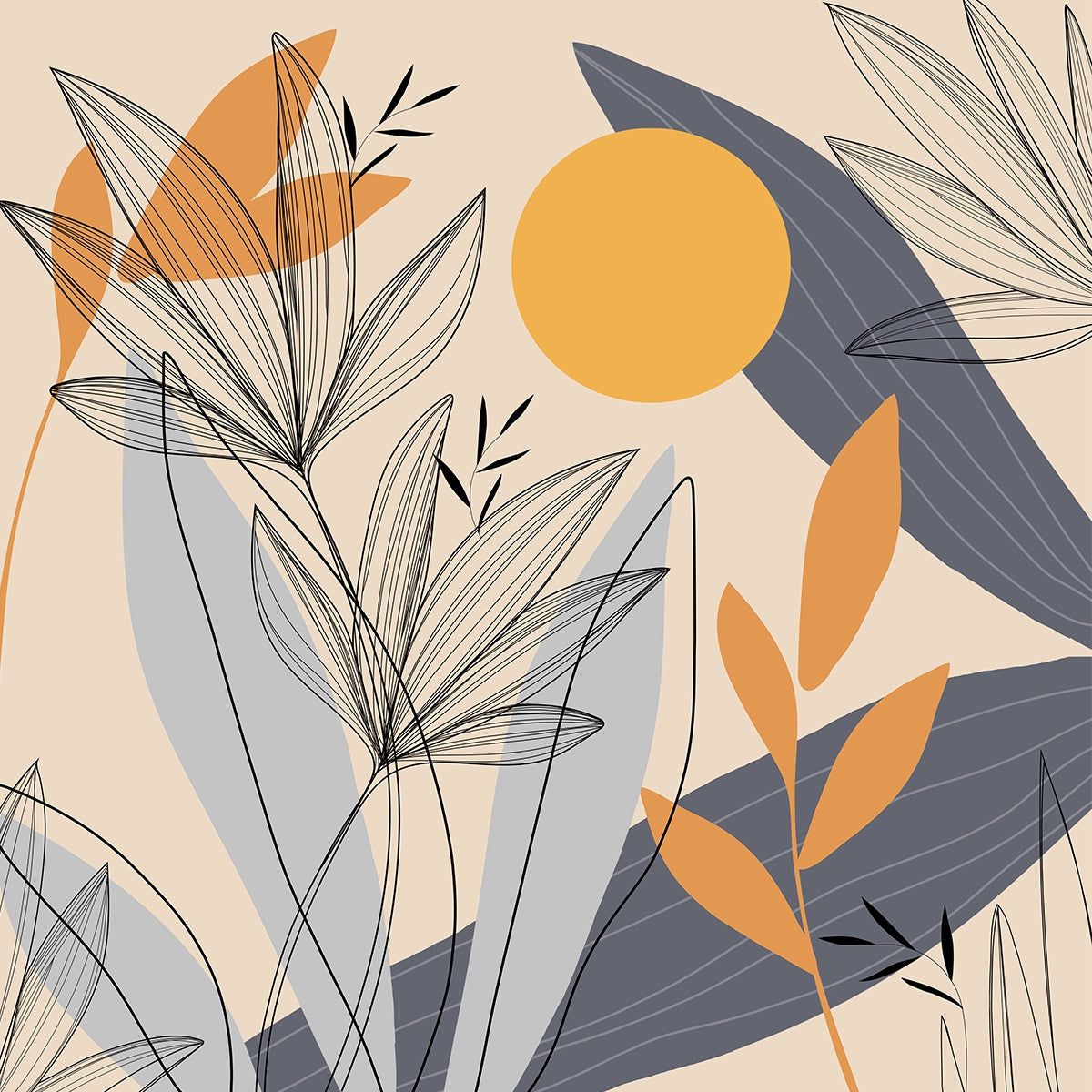 1200x1200 Sunrise Floral Line Art Wallpaper. Life n Colors