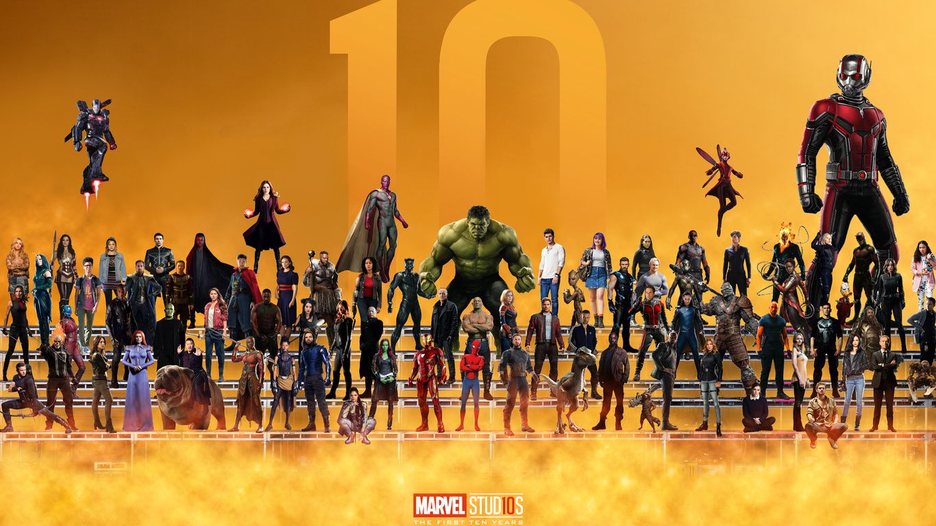 1366x768 Marvel Superheroes 10 Year Anniversary Artwork Laptop HD , HD 4k Wallpaper, Image, Background, Photos and Picture