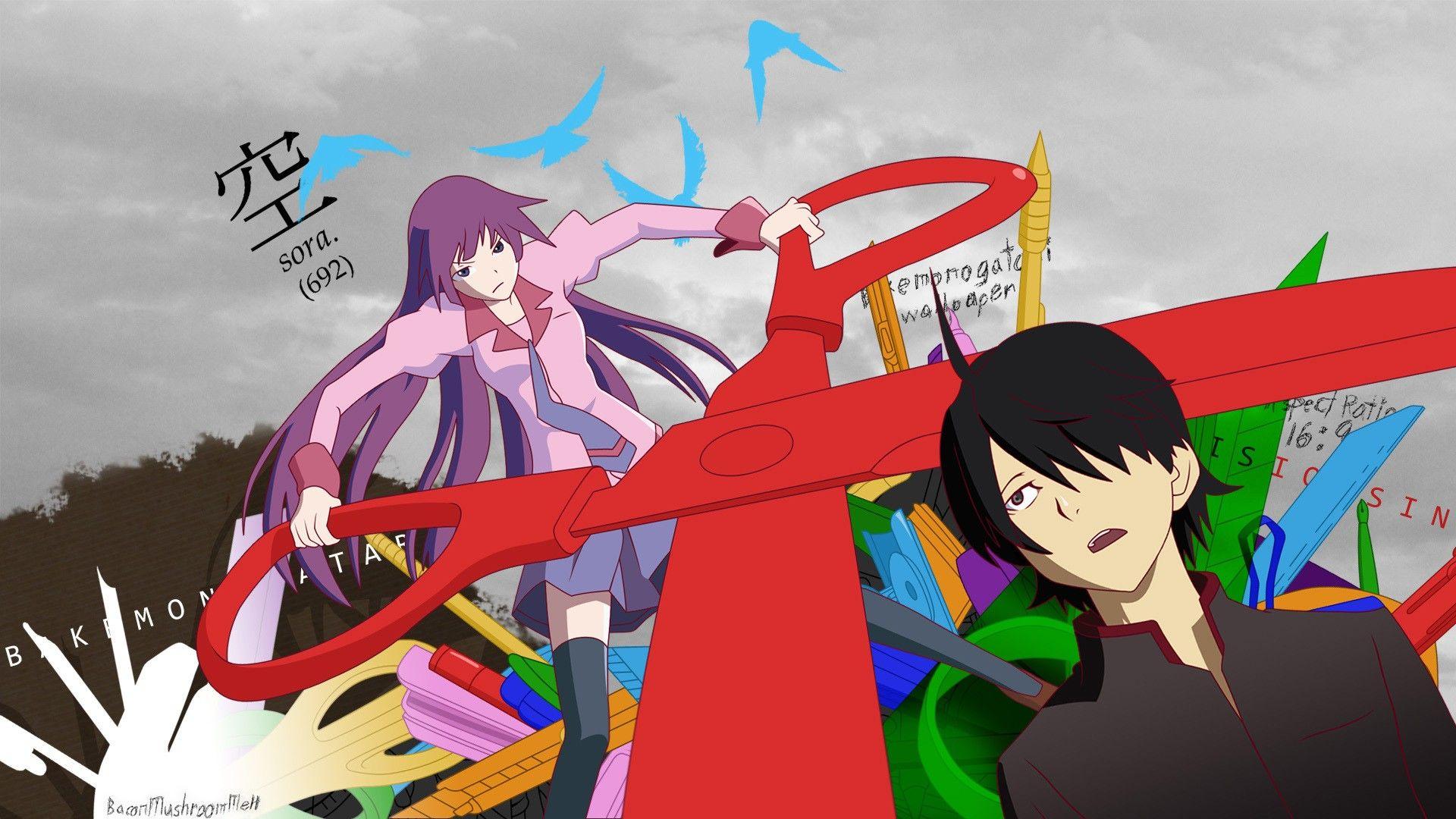 1920x1080 Bakemonogatari, Araragi Koyomi, Senjougahara Hitagi, anime, Monogatari series wallpaper