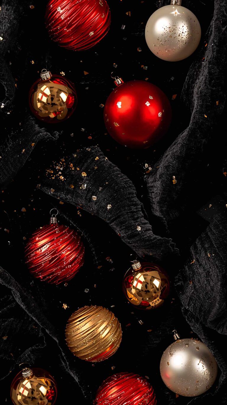 768x1371 Free Black Christmas Ornament Wallpaper –Elegant Holiday