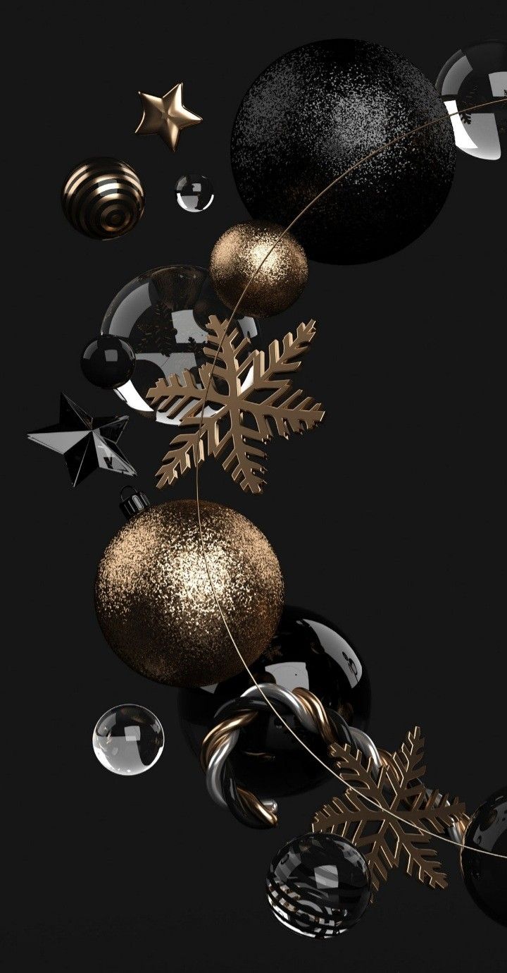 720x1380 Festive Christmas Ornaments on Black Background. Fondo de pantalla navidad hd, Fondos de pantalla arboles, Saludos de feliz navidad
