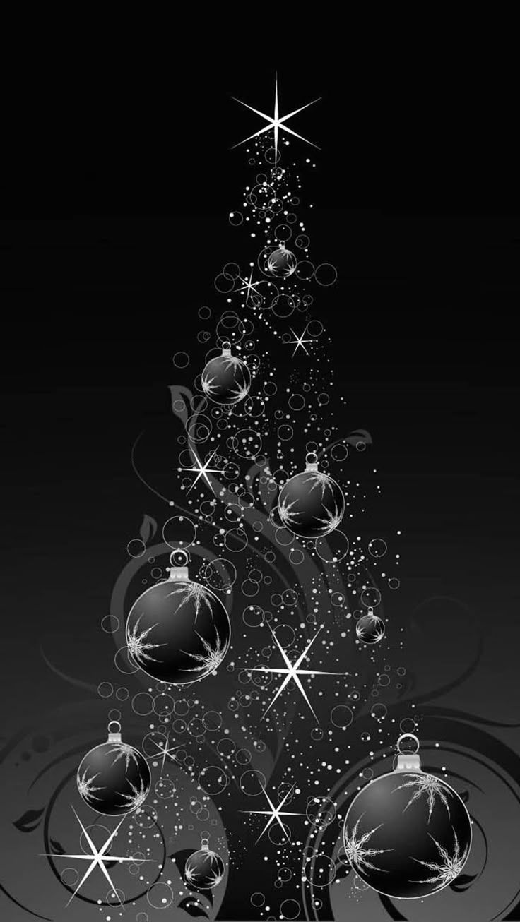736x1306 Black and White Christmas Tree with Ornaments. Black xmas wallpaper, Black christmas wallpaper iphone, Simple