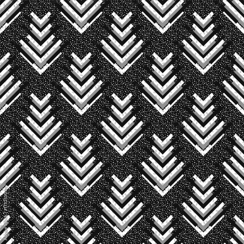 1000x1000 Seamless Ornament. Retro Background. Memphis Wallpaper. Avant Garde Design. Vintage Graphic. Bauhaus Print. Black And White Art. Hipster Backdrop. Monochrome Illustration. Geometry Pattern. Vector. Stock Vector