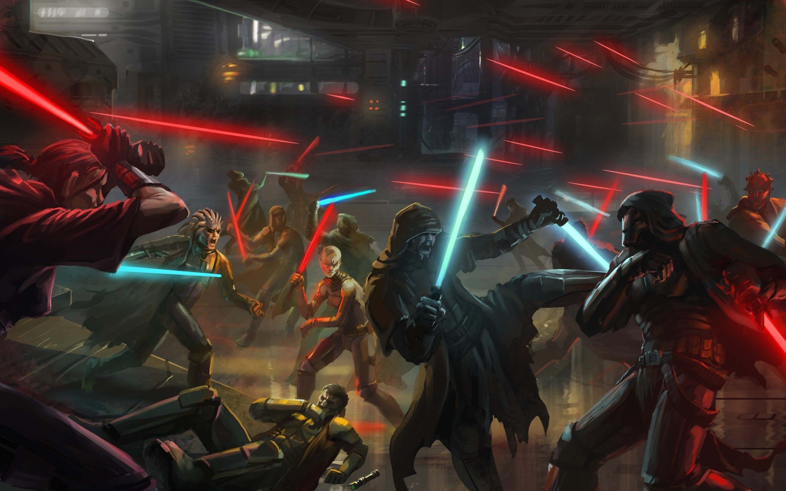 2560x1600 Wallpaper battle, Star Wars, art, lightsaber for mobile and desktop, section фантастика, resolution 2560x1600