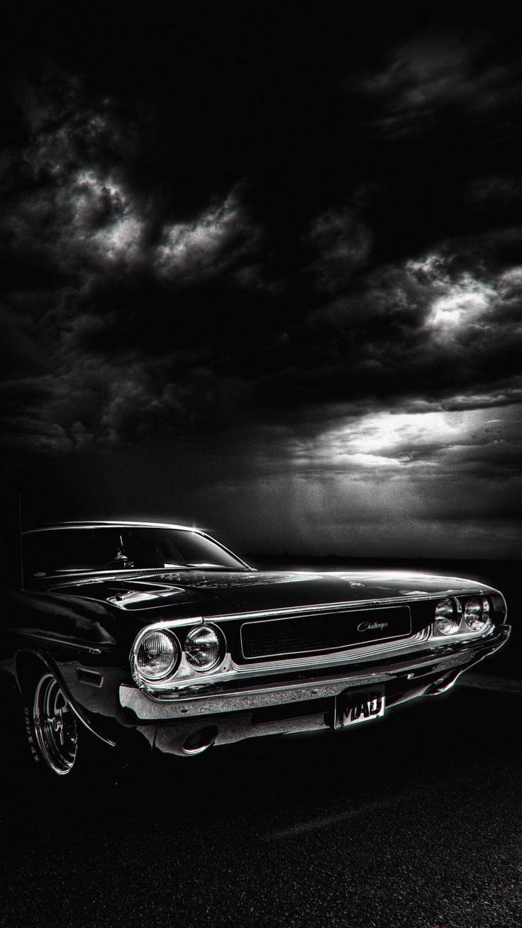 736x1308 Dodge Challenger Mad Max Vintage Car. Black and white car photography, Classic car in dark