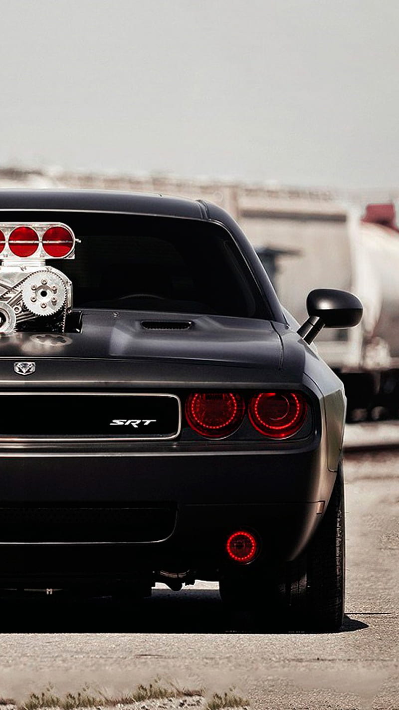 800x1423 Dodge challenger, black, muscle car, red, road, train, HD phone wallpaper