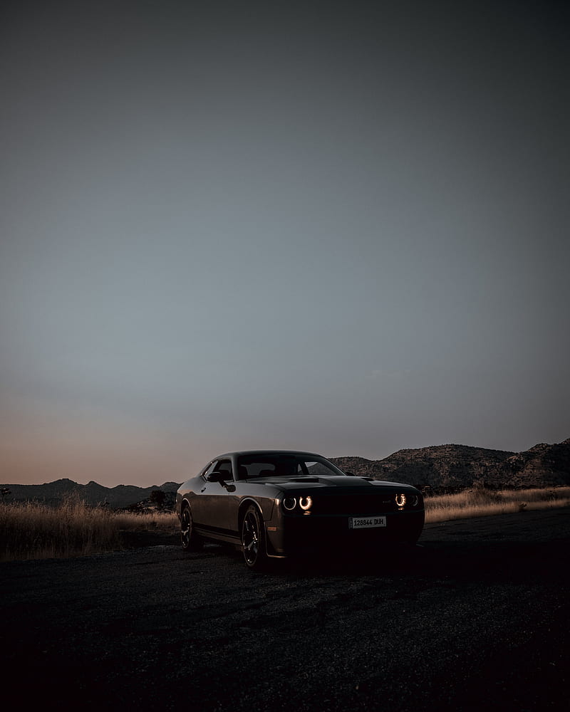 800x1000 Dodge challenger, dodge, car, black, dark, dusk, HD phone wallpaper