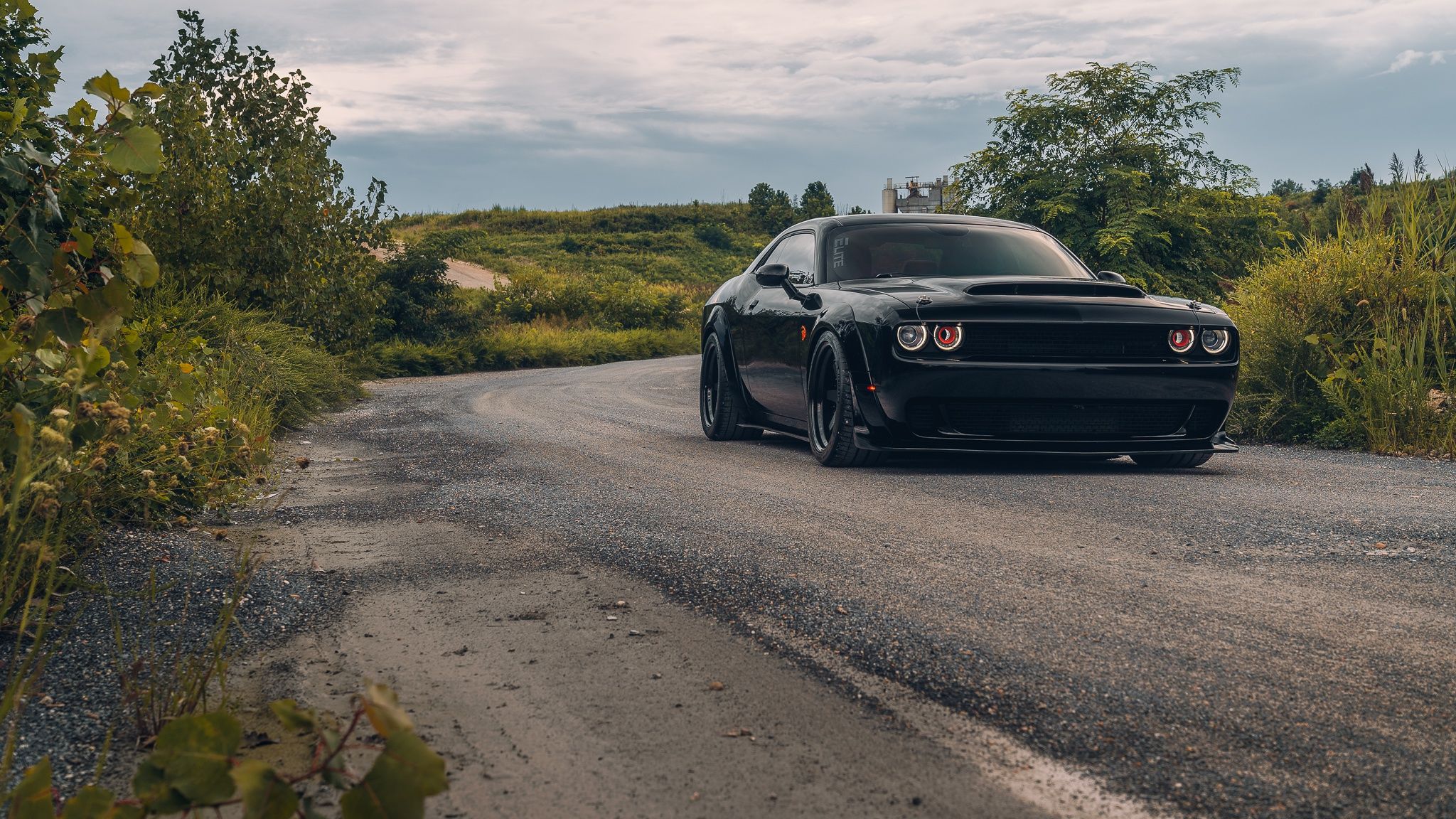 2048x1152 Wallpaper Challenger, Dodge, black, road, SRT Hellcat for mobile and desktop, section dodge, resolution 2048x1152