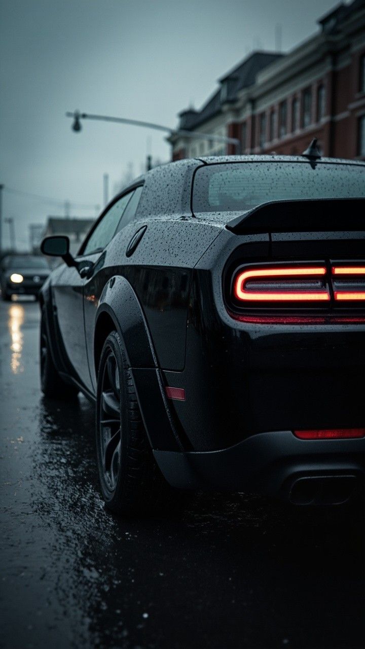 720x1280 Black Dodge Challenger Demon 17T in Rainy Weather