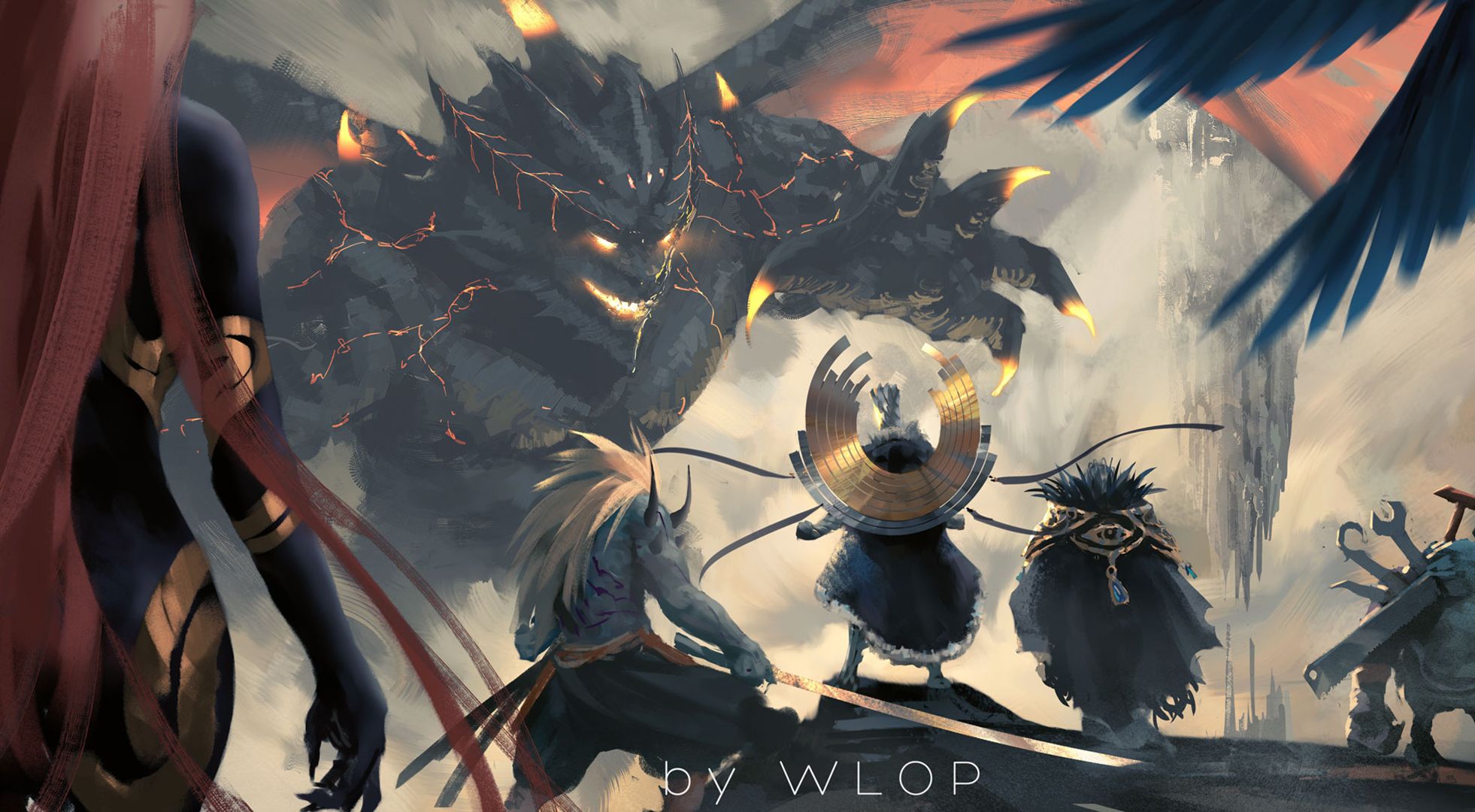 1962x1080 Epic Fantasy Warrior HD Wallpaper: Clash of Dark Titans