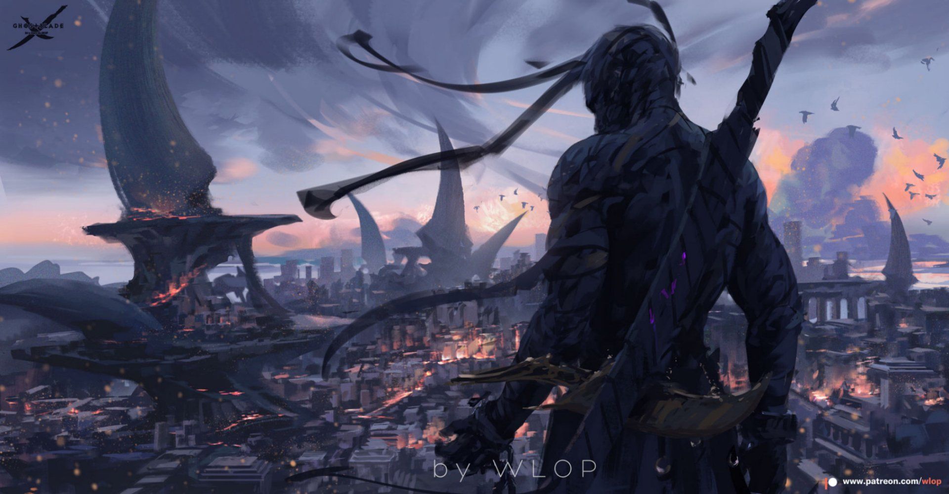 1920x1001 GhostBlade Warrior in the City Wallpaper