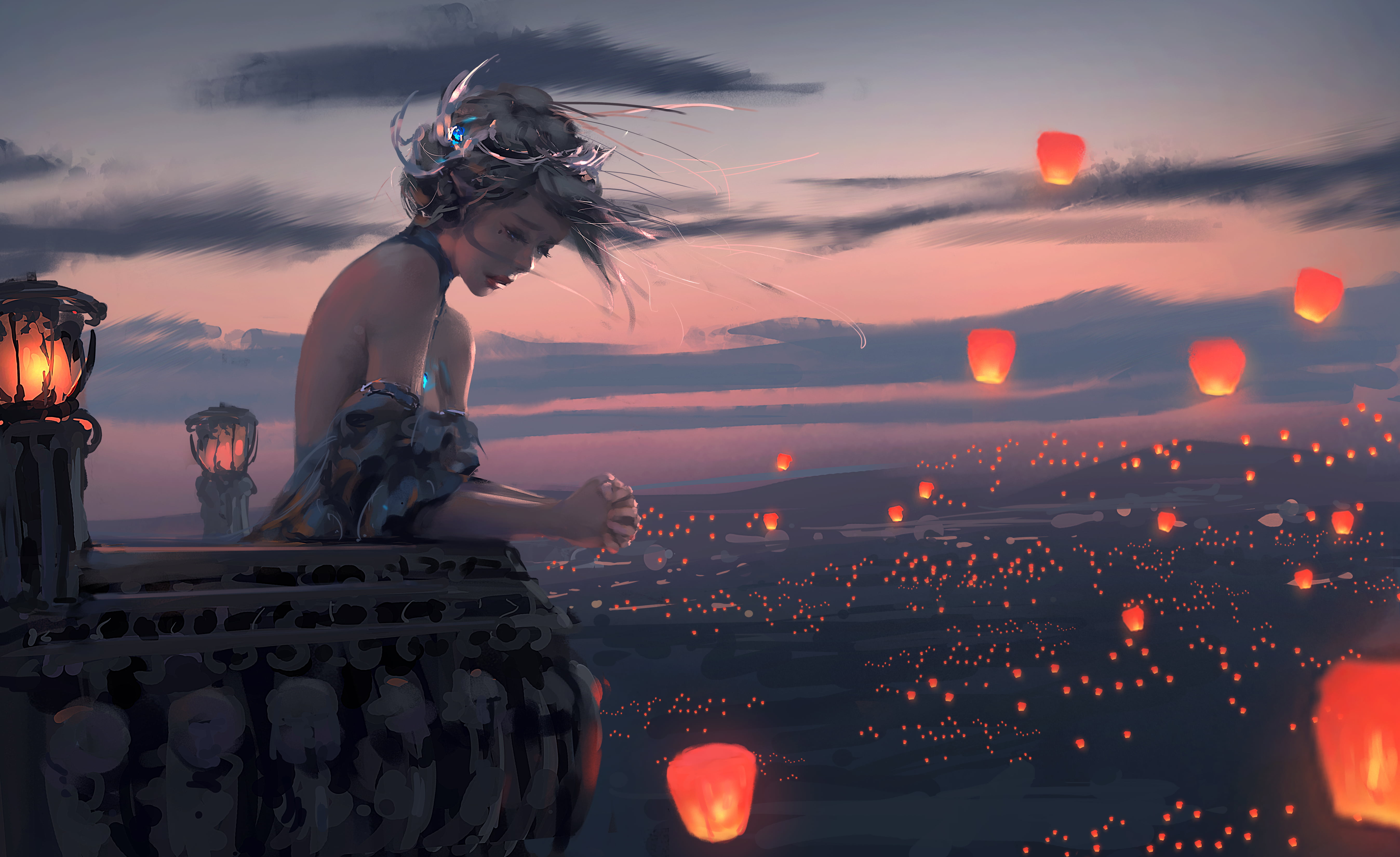 5391x3300 Free download. HD wallpaper: female anime character illustration, WLOP, artwork, women, digital art