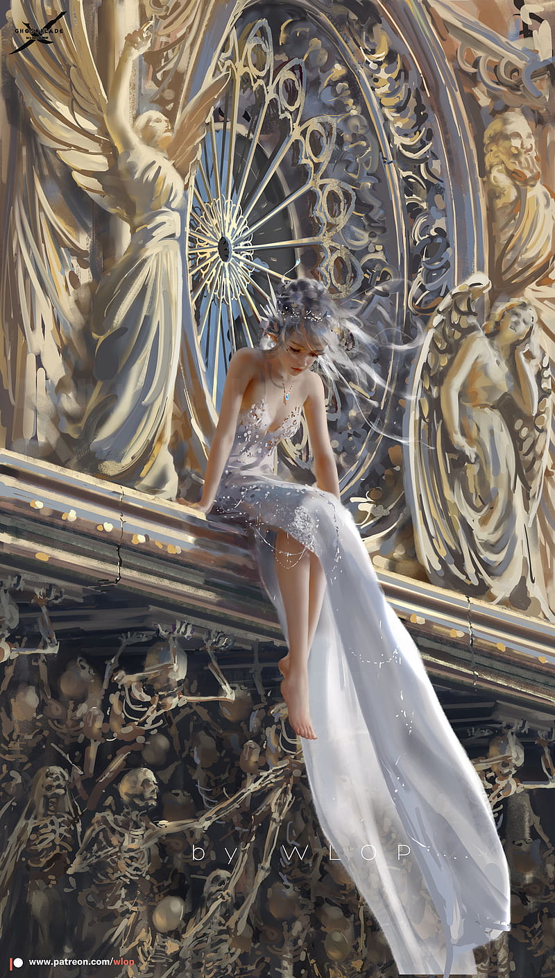 800x1408 WLOP, fantasy girl, horns, brunette, short hair, heterochromia, corset, open shirt, HD phone wallpaper