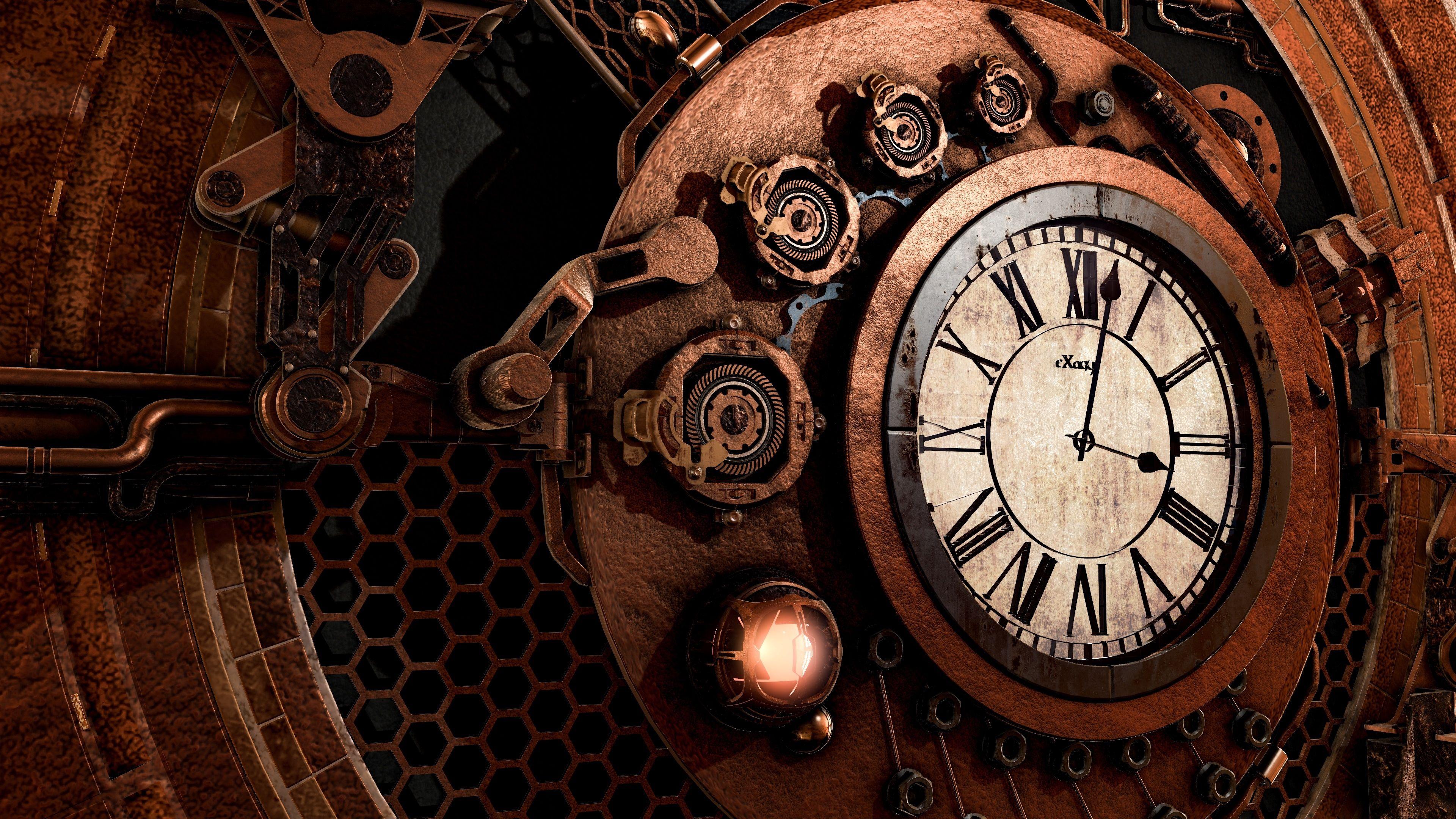 3840x2160 Steampunk Clock, Arrows