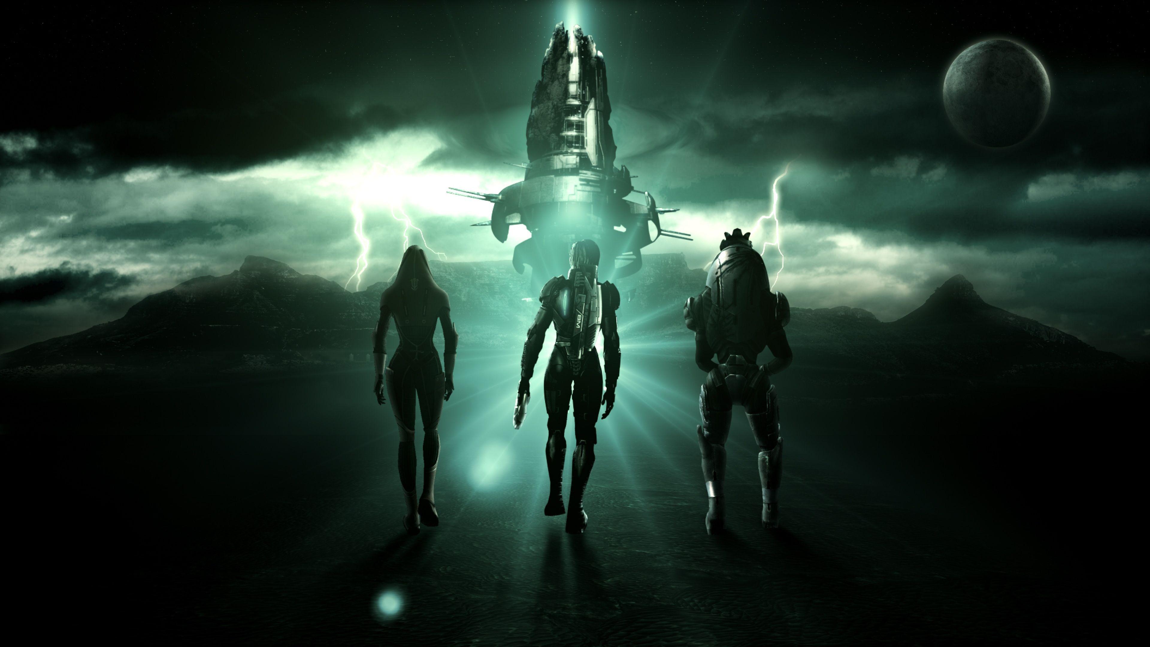 3840x2160 Mass effect tali zorah characters spaceship sky clouds zipp planet