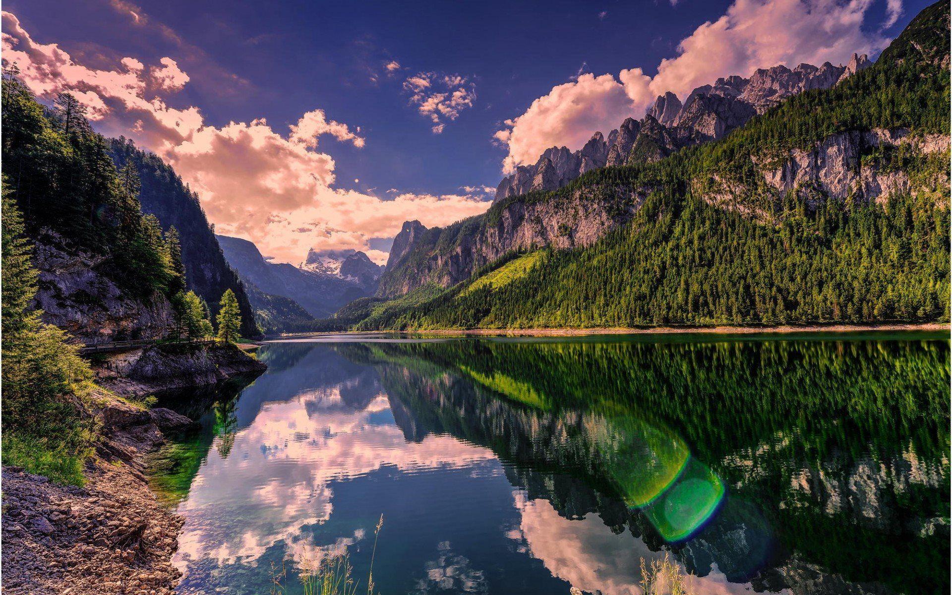 1920x1200 Download wallpaper evening, lake, forest, hdr, mountains, mountain lake, beautiful lake for desktop with resolution 1920x1200. High Quality HD picture wallpaper