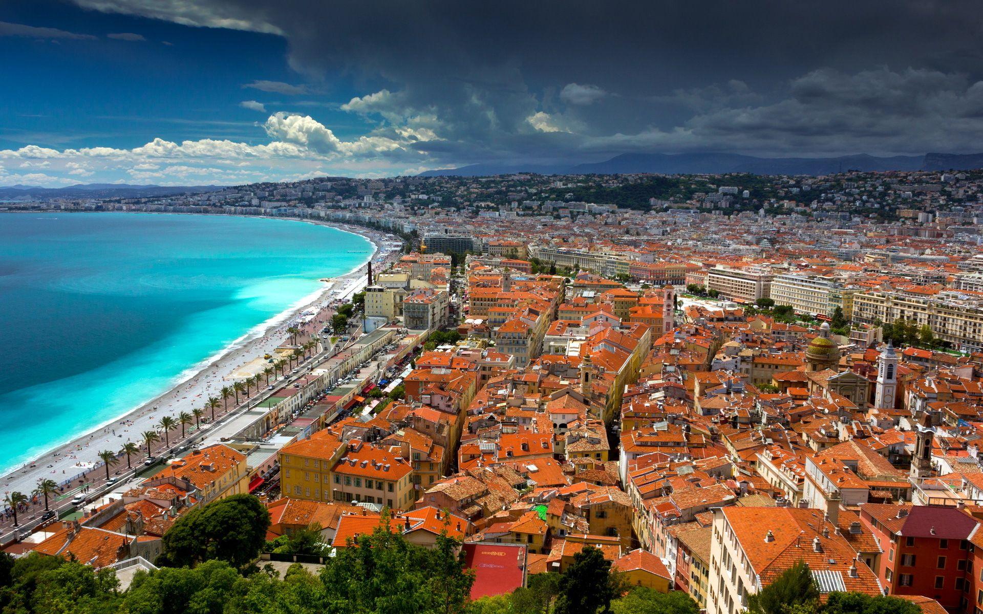1920x1200 Man Made France Mediterranean Town City Beach Panorama Nice City Wallpaper:1920x1200