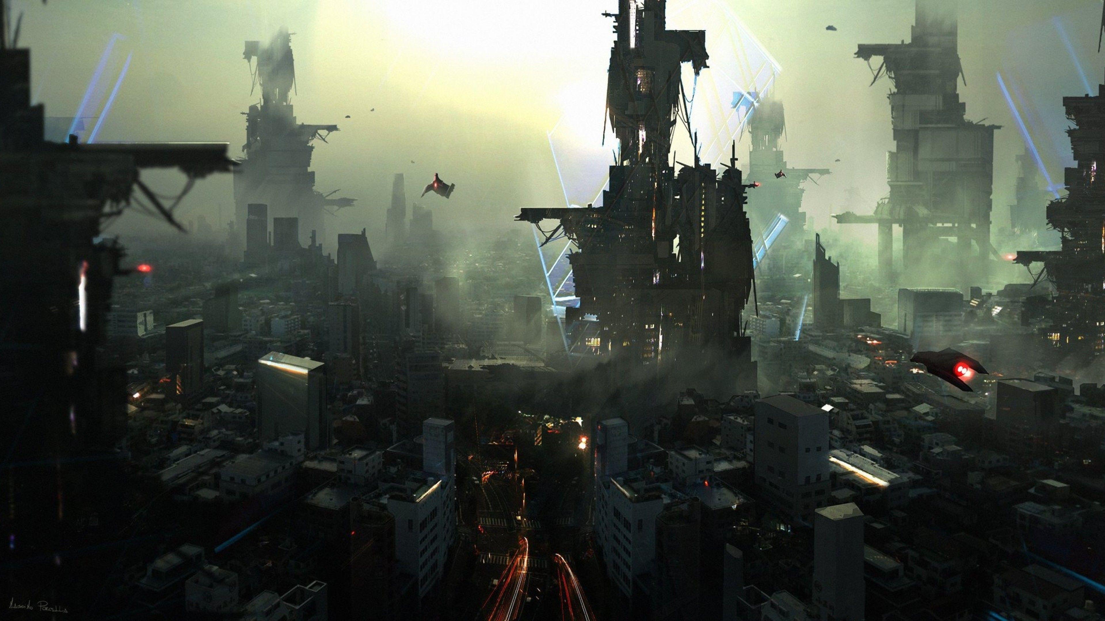 3840x2160 Download 3840x2160 Futuristic City, Planet, Sci Fi, Spaceships