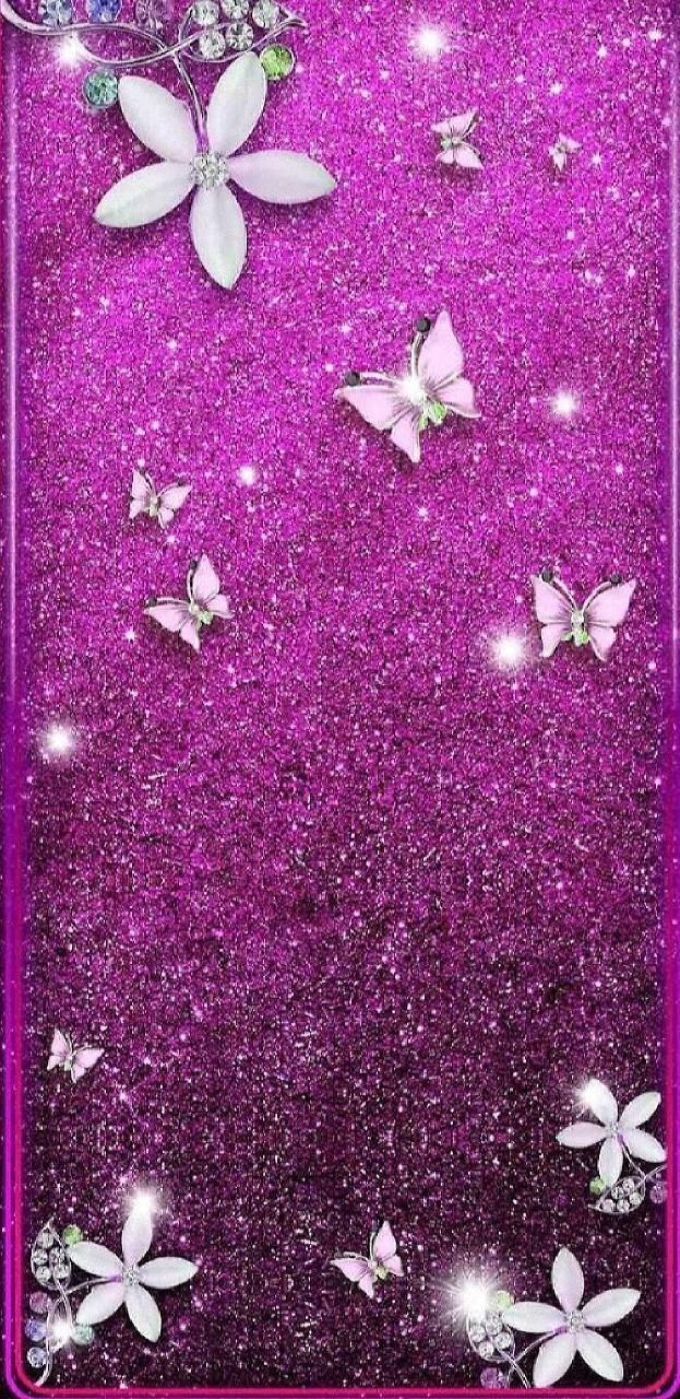 623x1280 Sparkle Crystal Pink Butterfly Wallpaper